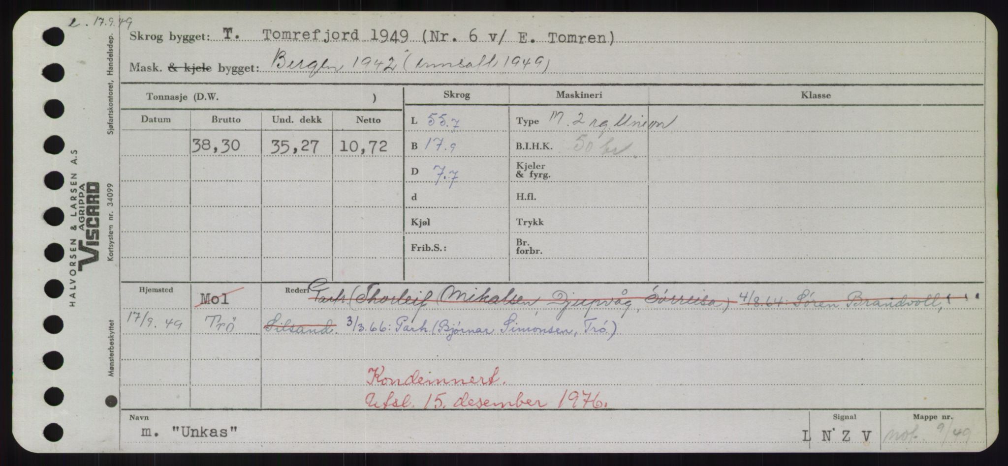 Sjøfartsdirektoratet med forløpere, Skipsmålingen, RA/S-1627/H/Hd/L0040: Fartøy, U-Ve, p. 99