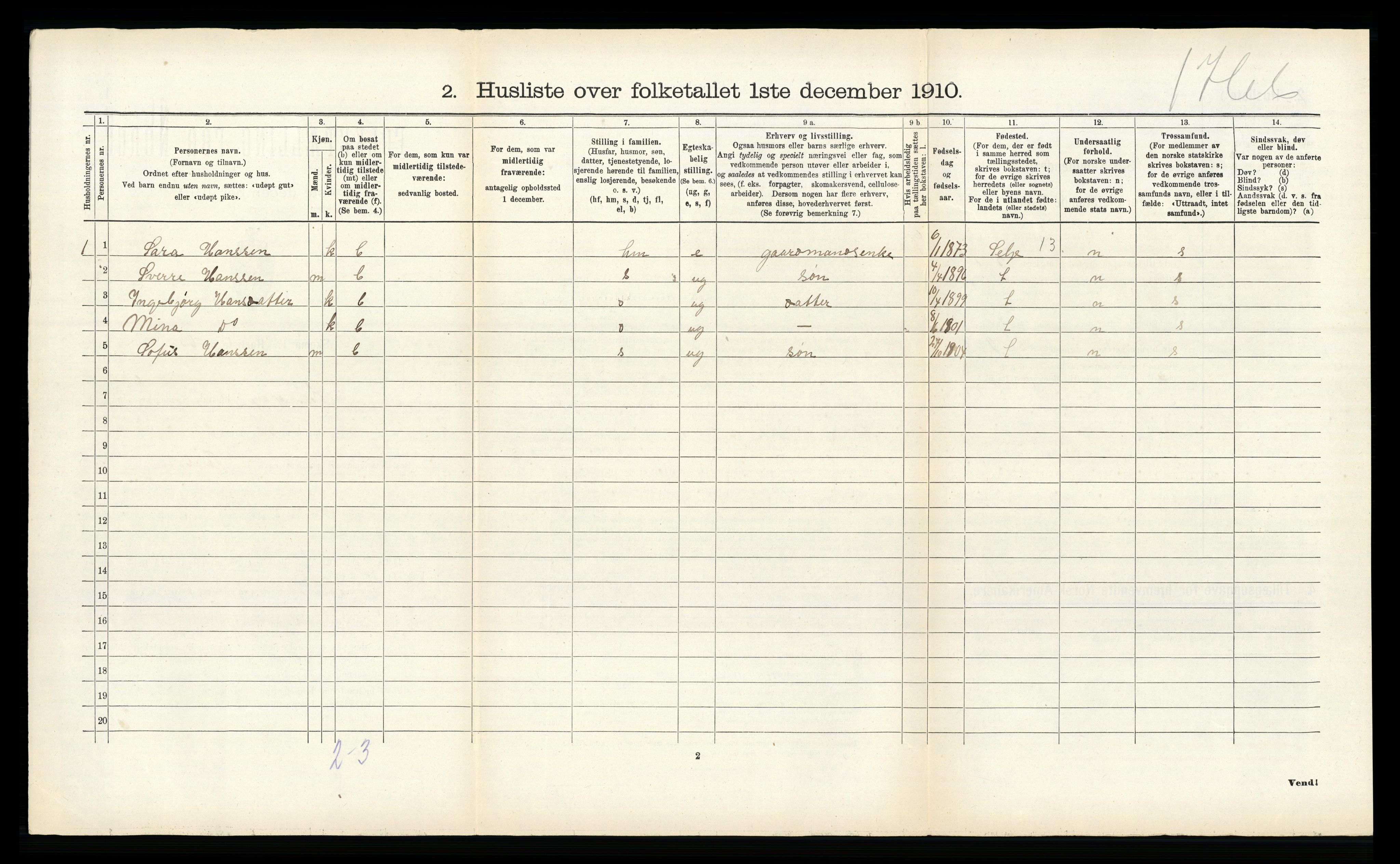 RA, 1910 census for Hamarøy, 1910, p. 433