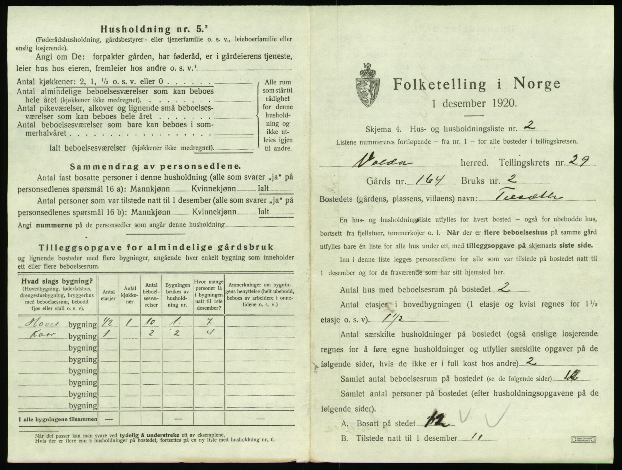 SAT, 1920 census for Volda, 1920, p. 1816