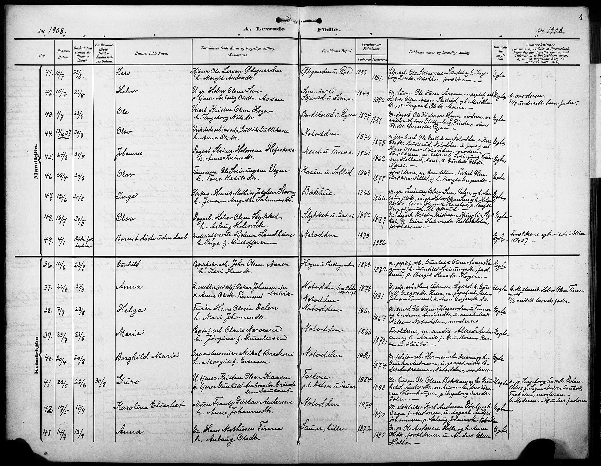 Heddal kirkebøker, AV/SAKO-A-268/G/Ga/L0003: Parish register (copy) no. I 3, 1908-1932, p. 4