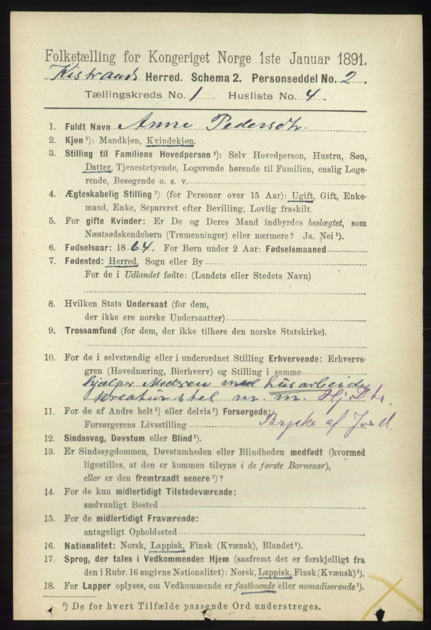 RA, 1891 census for 2020 Kistrand, 1891, p. 102