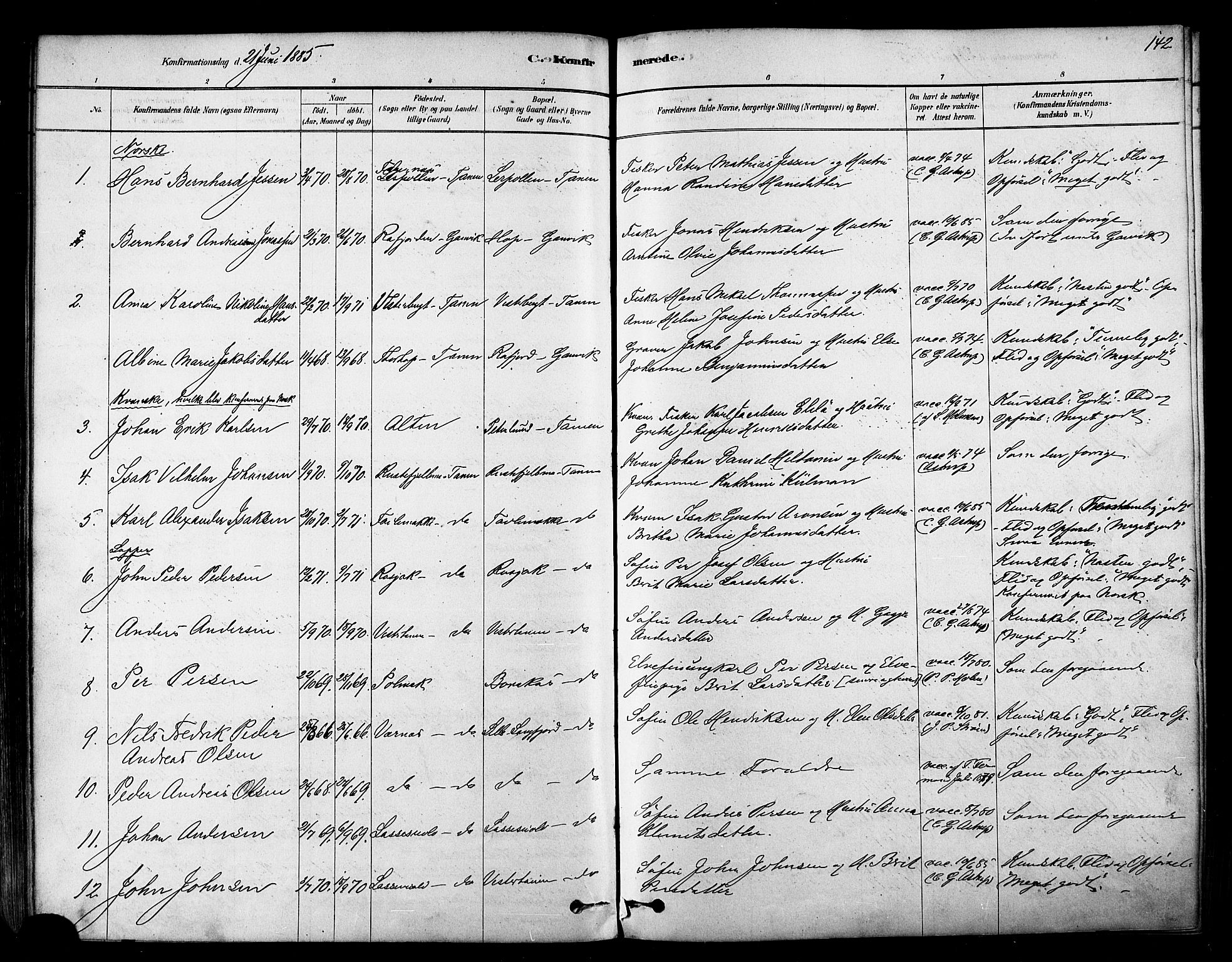 Tana sokneprestkontor, SATØ/S-1334/H/Ha/L0004kirke: Parish register (official) no. 4, 1878-1891, p. 142