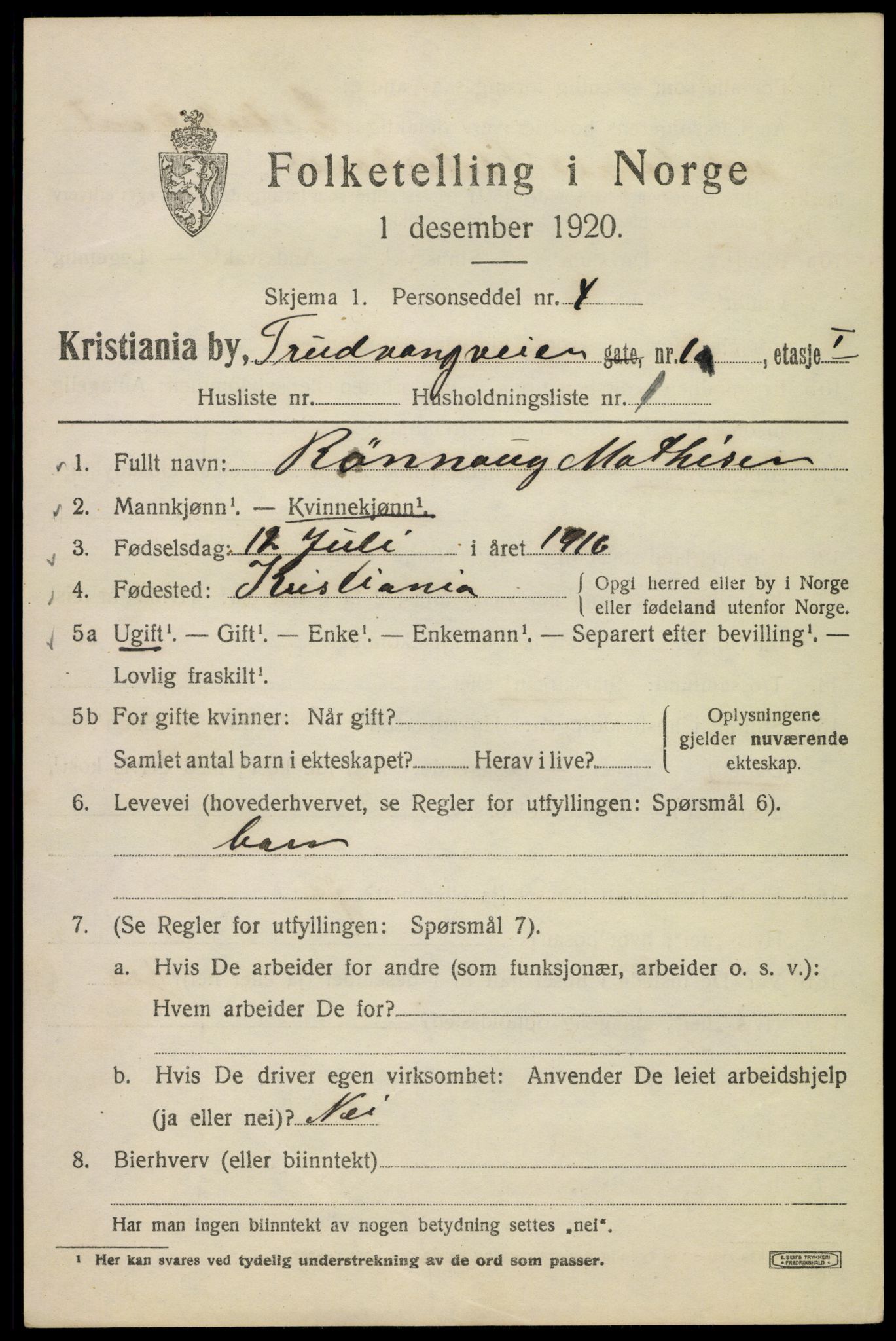 SAO, 1920 census for Kristiania, 1920, p. 603307