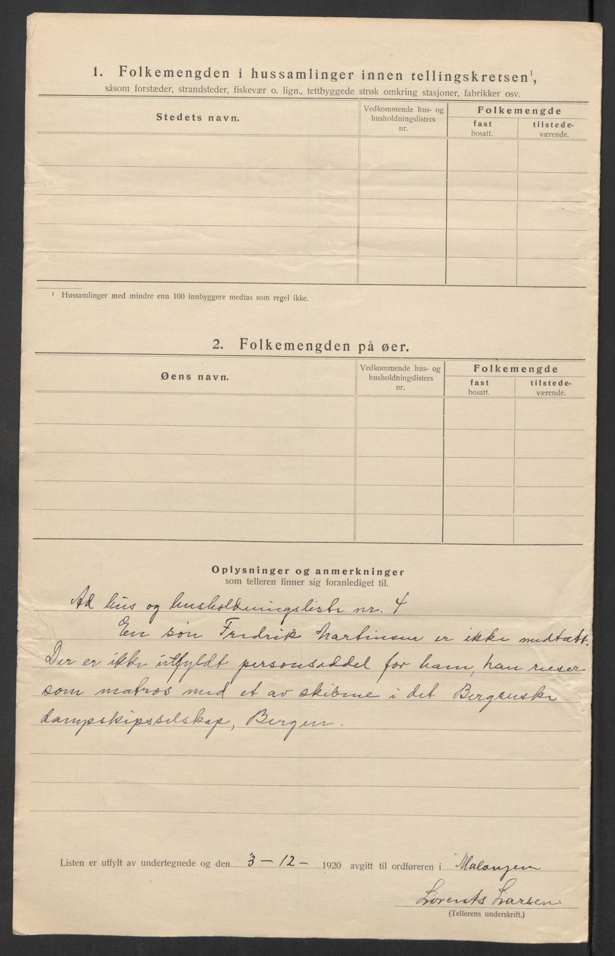 SATØ, 1920 census for Malangen, 1920, p. 11