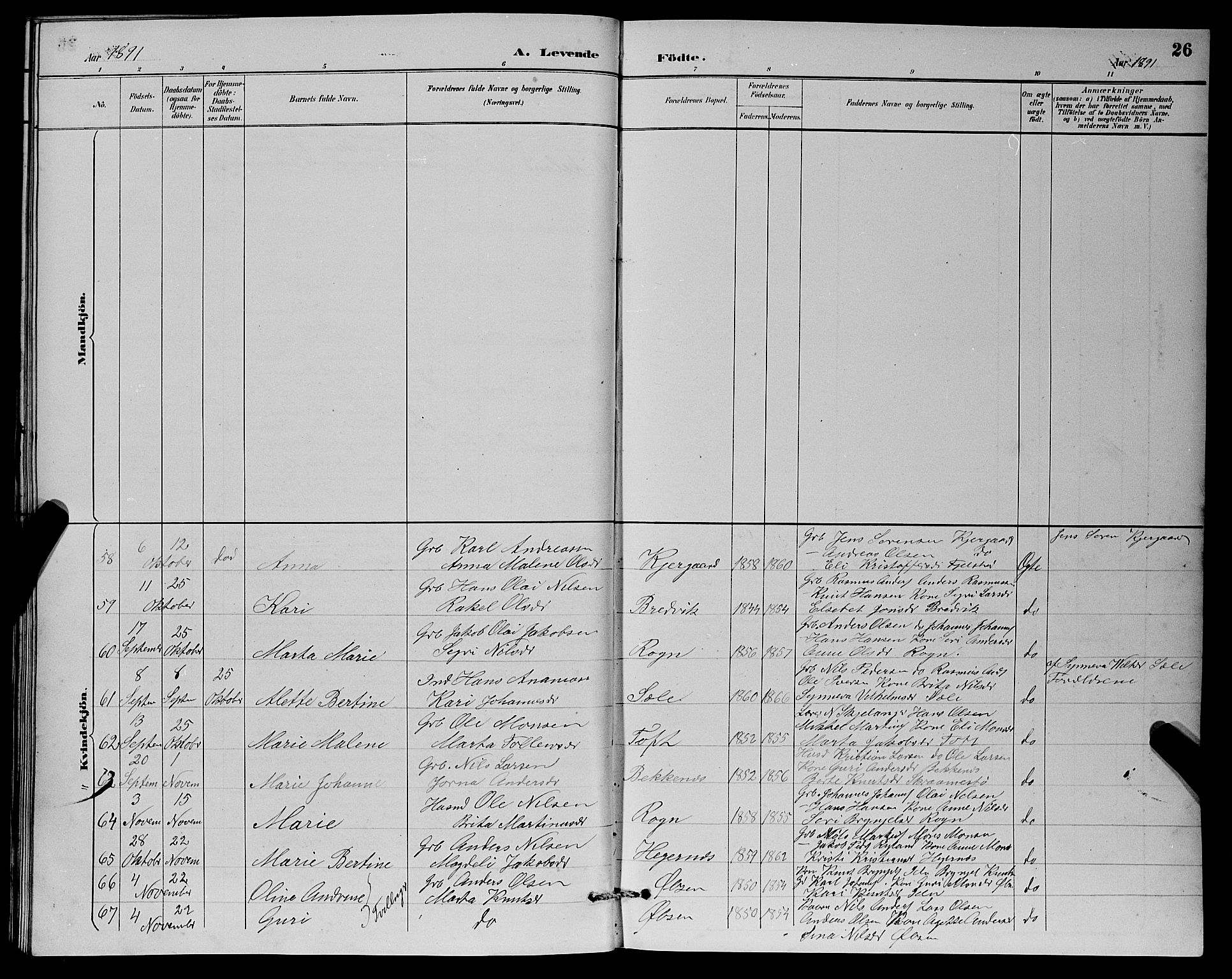 Herdla Sokneprestembete, SAB/A-75701/H/Hab: Parish register (copy) no. A 3, 1889-1899, p. 26