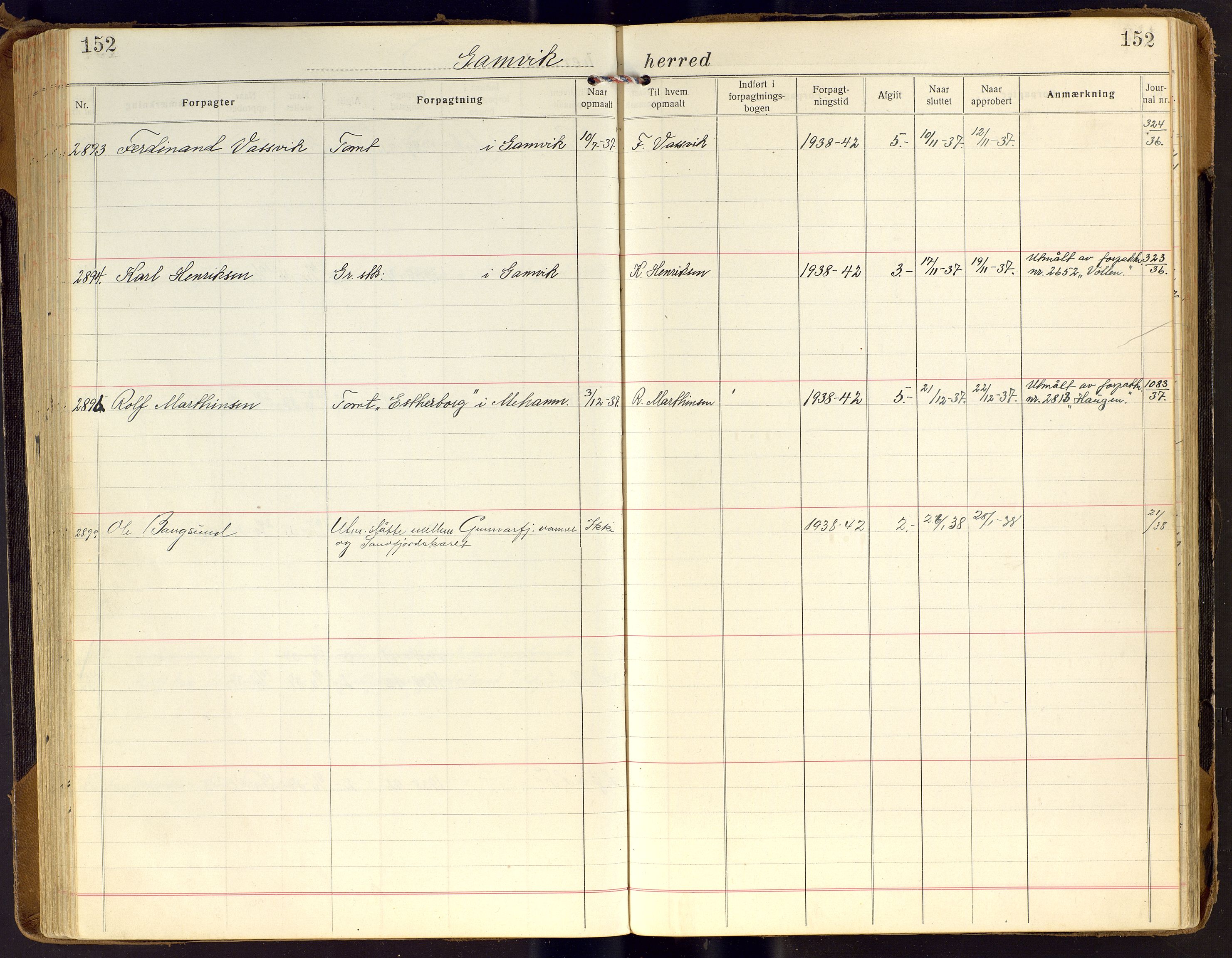 Finnmark jordsalgskommisjon/jordsalgskontor og Statskog SF Finnmark jordsalgskontor, AV/SATØ-S-1443/J/Ja/L0006: Forpaktningsbok for Finnmark II, 1916-1947, p. 152