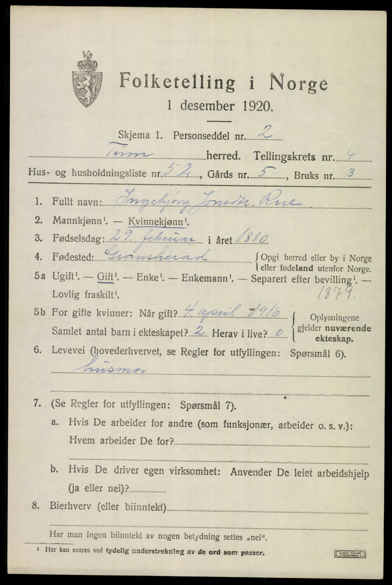 SAKO, 1920 census for Tinn, 1920, p. 4332