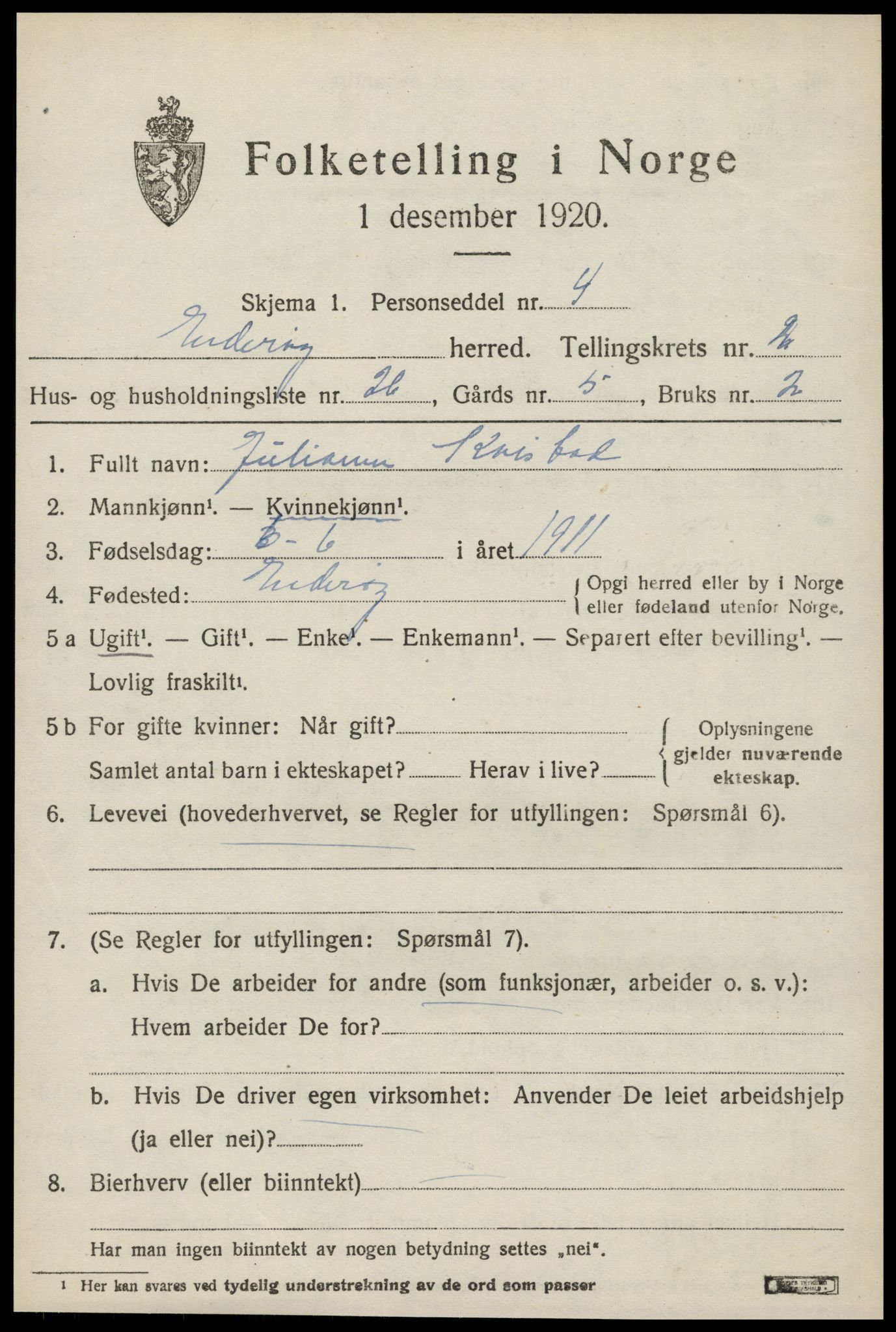 SAT, 1920 census for Inderøy, 1920, p. 2119