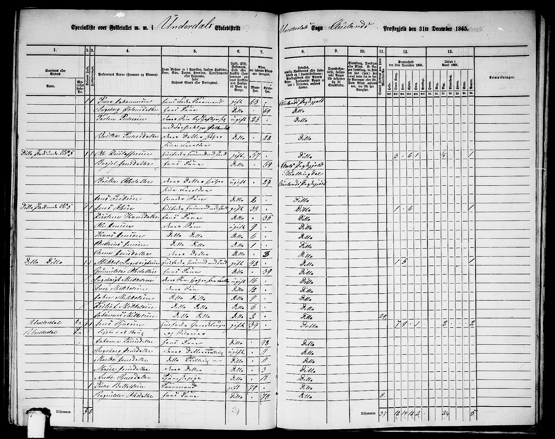 RA, 1865 census for Aurland, 1865, p. 86