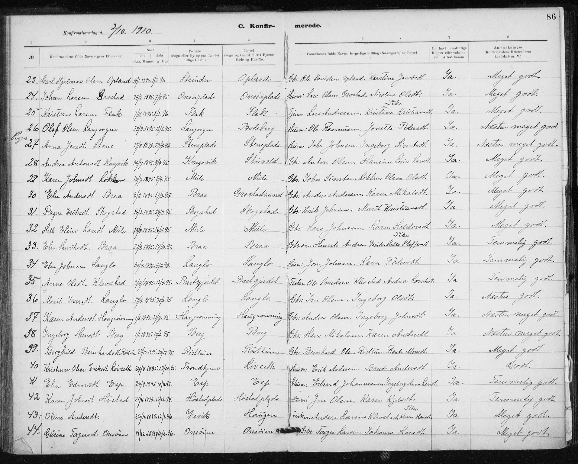 Ministerialprotokoller, klokkerbøker og fødselsregistre - Sør-Trøndelag, SAT/A-1456/612/L0381: Parish register (official) no. 612A13, 1907-1923, p. 86