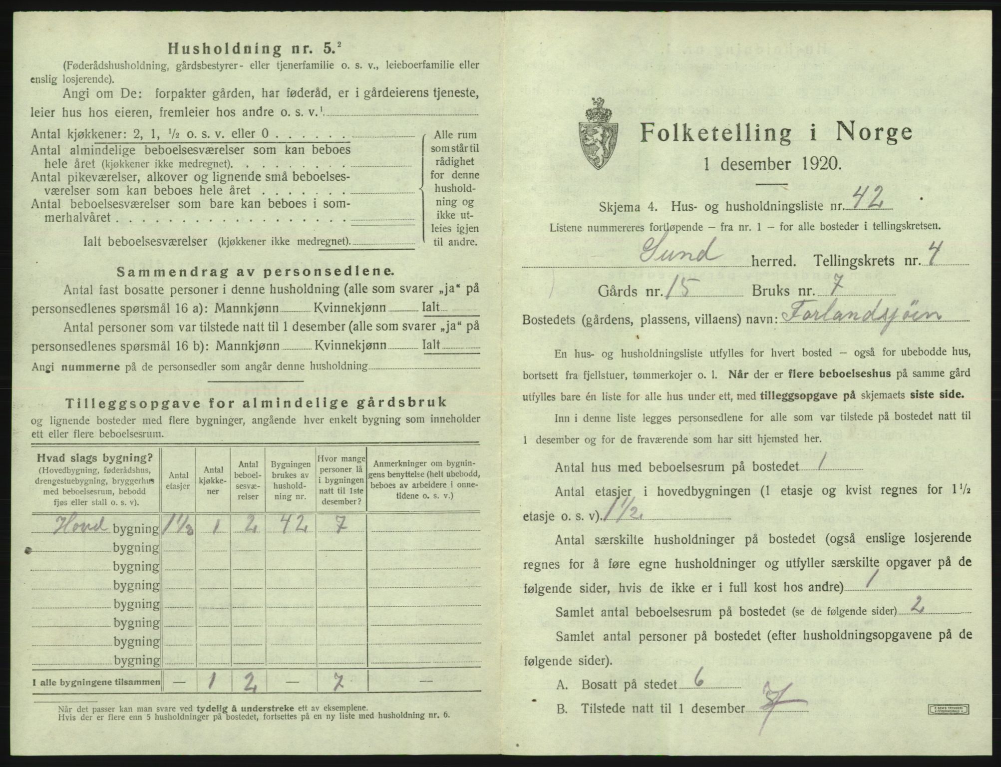 SAB, 1920 census for Sund, 1920, p. 365