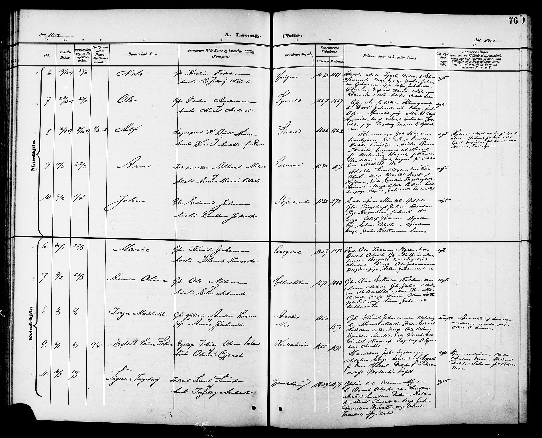 Ministerialprotokoller, klokkerbøker og fødselsregistre - Sør-Trøndelag, SAT/A-1456/630/L0505: Parish register (copy) no. 630C03, 1899-1914, p. 76