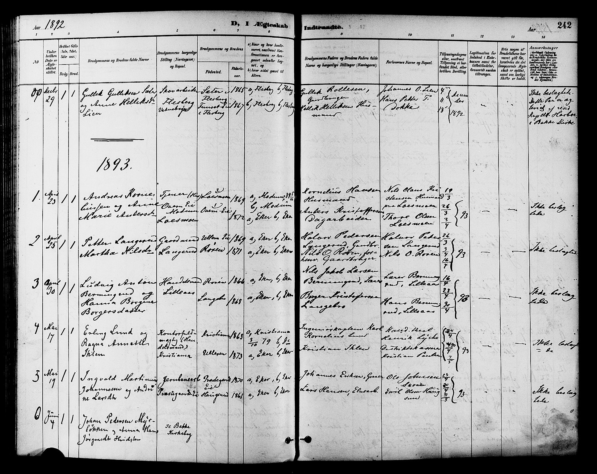 Eiker kirkebøker, AV/SAKO-A-4/F/Fb/L0002: Parish register (official) no. II 2, 1889-1896, p. 242