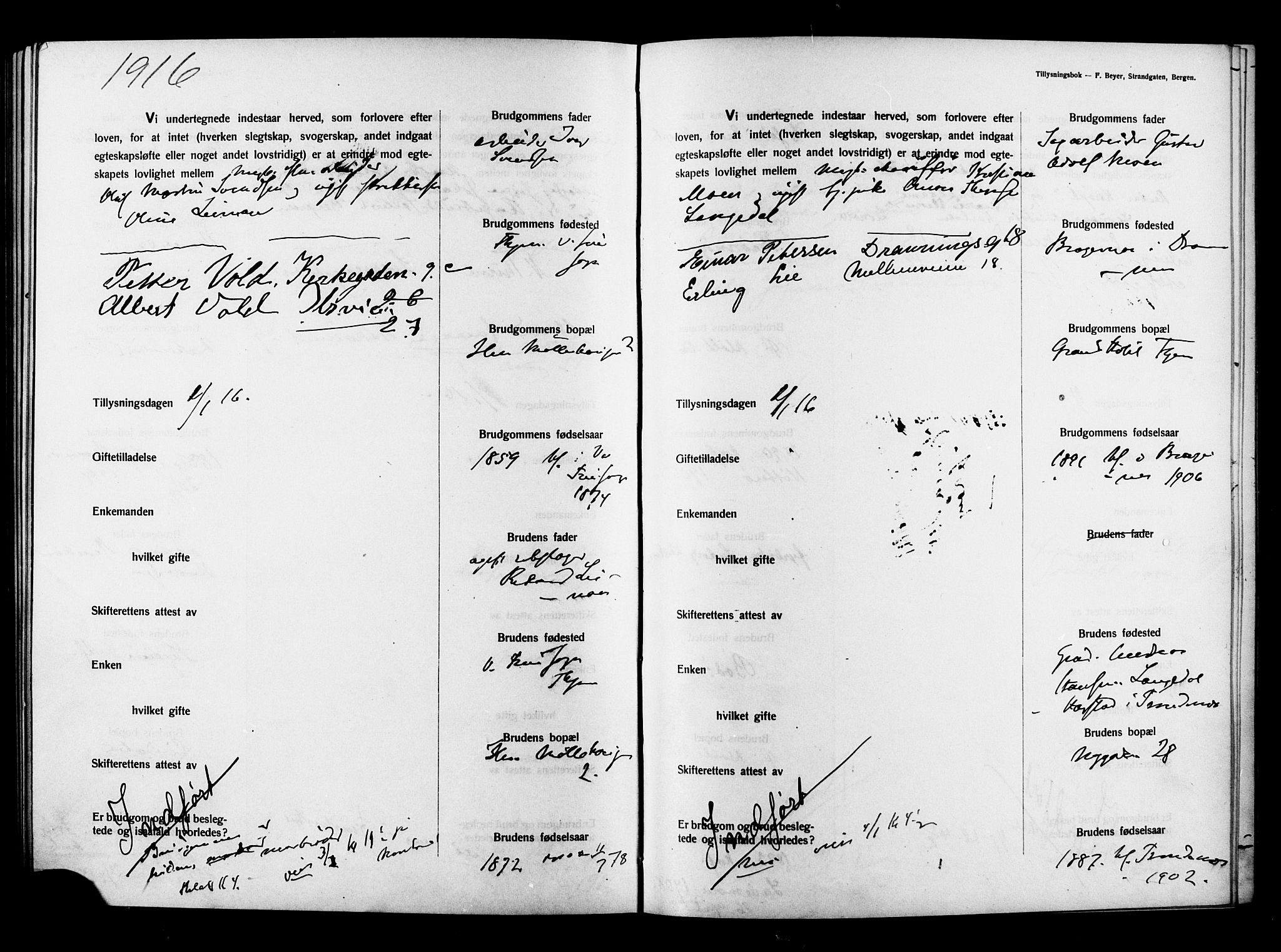 Ministerialprotokoller, klokkerbøker og fødselsregistre - Sør-Trøndelag, SAT/A-1456/604/L0194: Banns register no. 604A15, 1912-1916