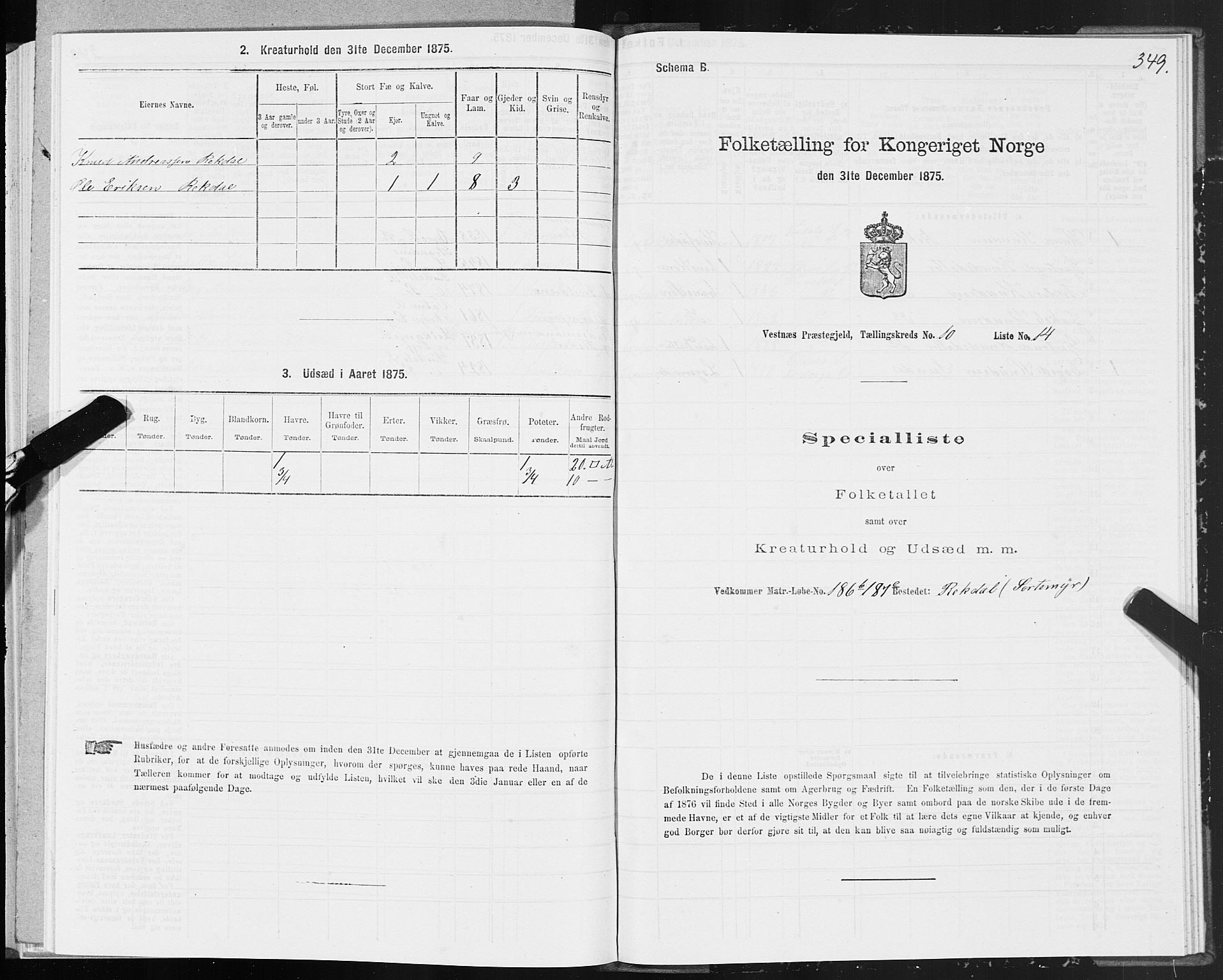 SAT, 1875 census for 1535P Vestnes, 1875, p. 3349