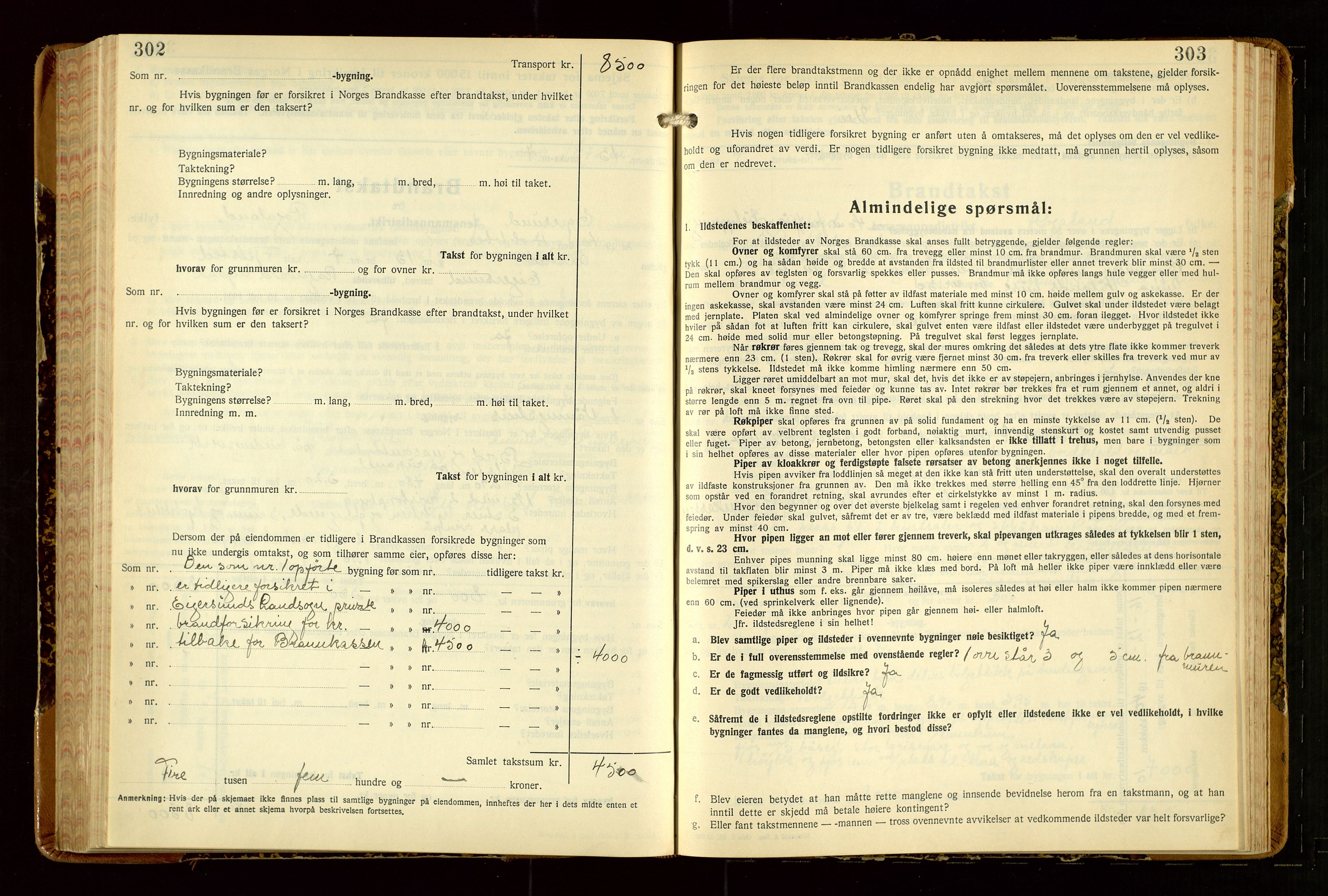 Eigersund lensmannskontor, AV/SAST-A-100171/Gob/L0007: "Brandtakstprotokoll", 1938-1955, p. 302-303