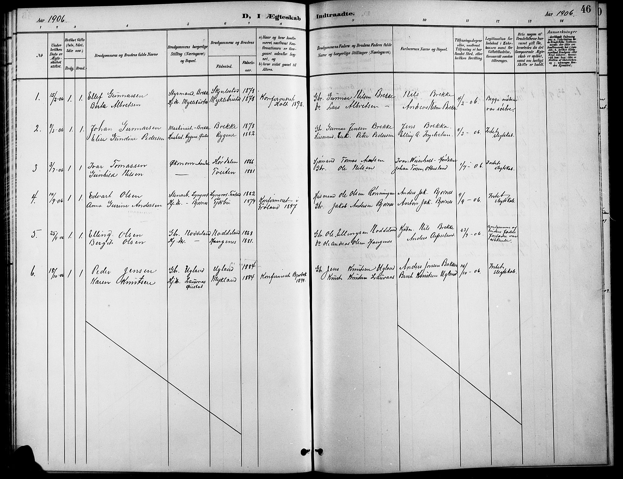 Austre Moland sokneprestkontor, AV/SAK-1111-0001/F/Fb/Fba/L0004: Parish register (copy) no. B 4a, 1897-1913, p. 46