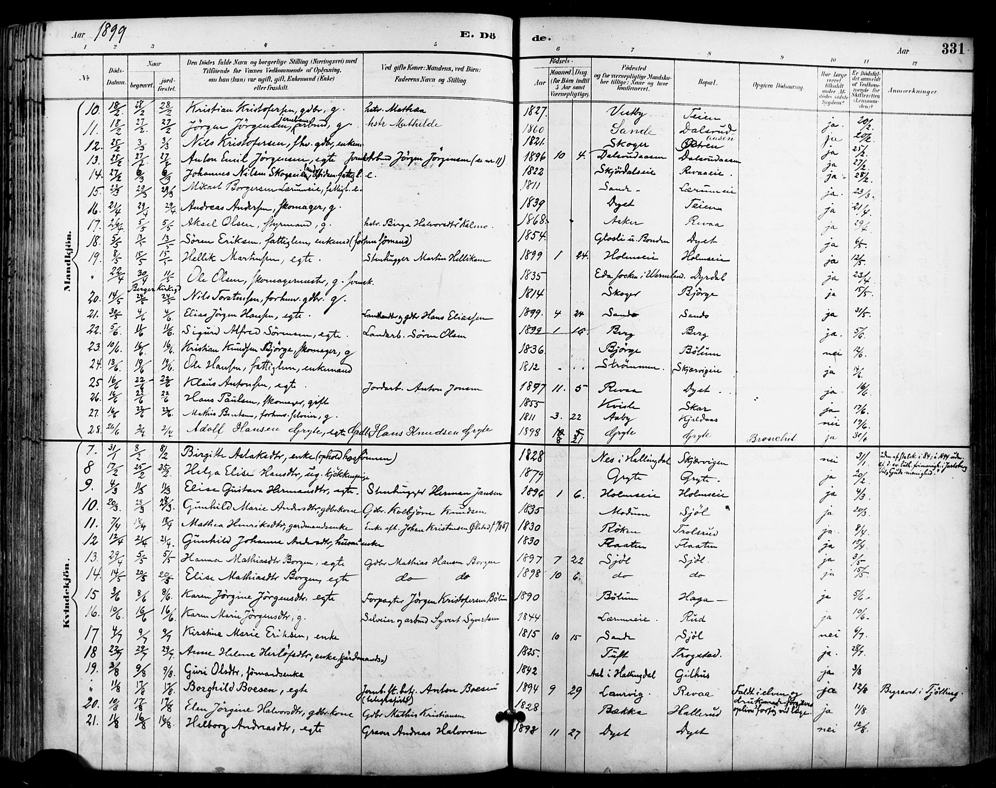 Sande Kirkebøker, SAKO/A-53/F/Fa/L0007: Parish register (official) no. 7, 1888-1903, p. 331