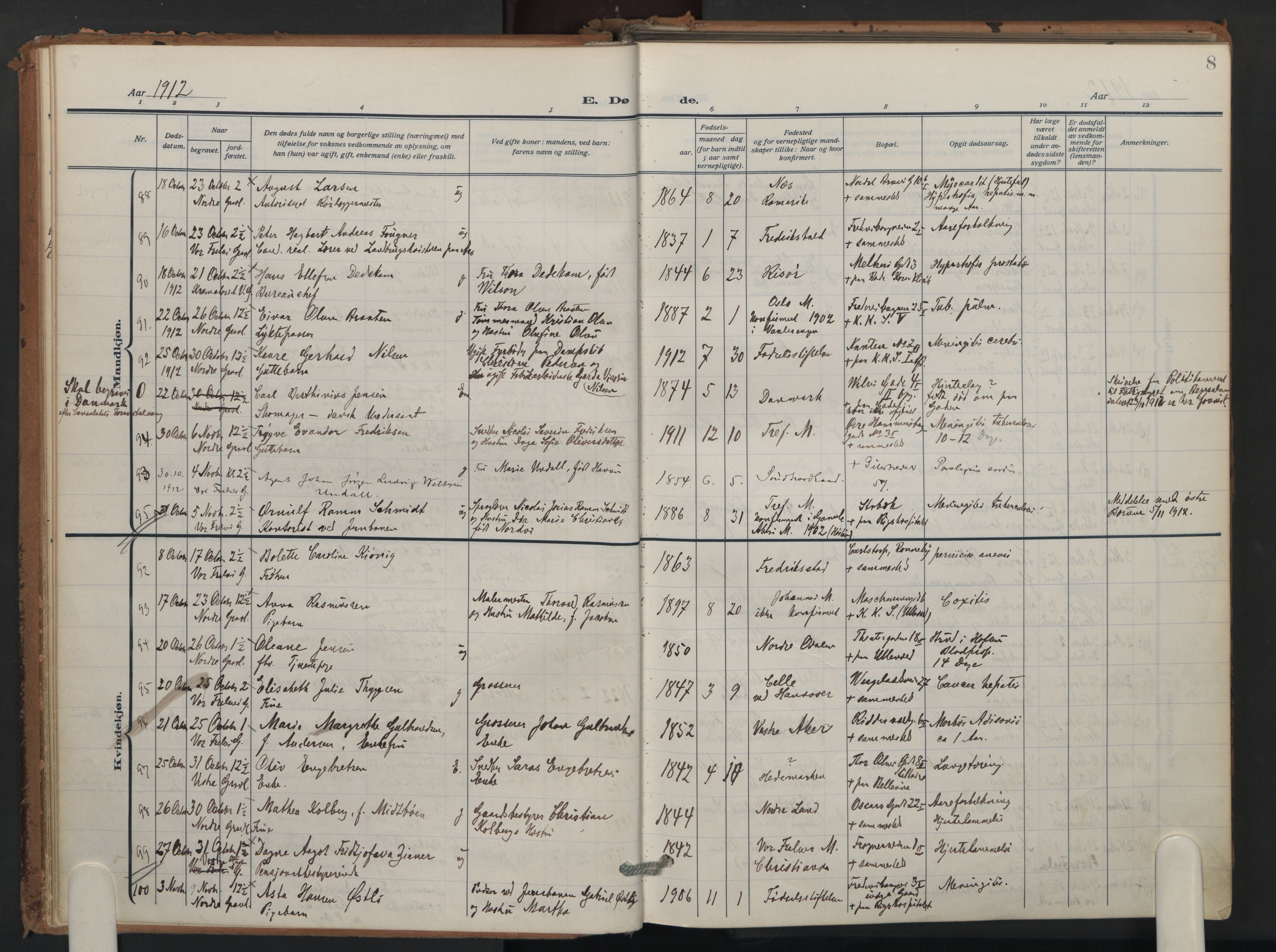 Trefoldighet prestekontor Kirkebøker, AV/SAO-A-10882/F/Fd/L0005: Parish register (official) no. IV 5, 1912-1929, p. 8