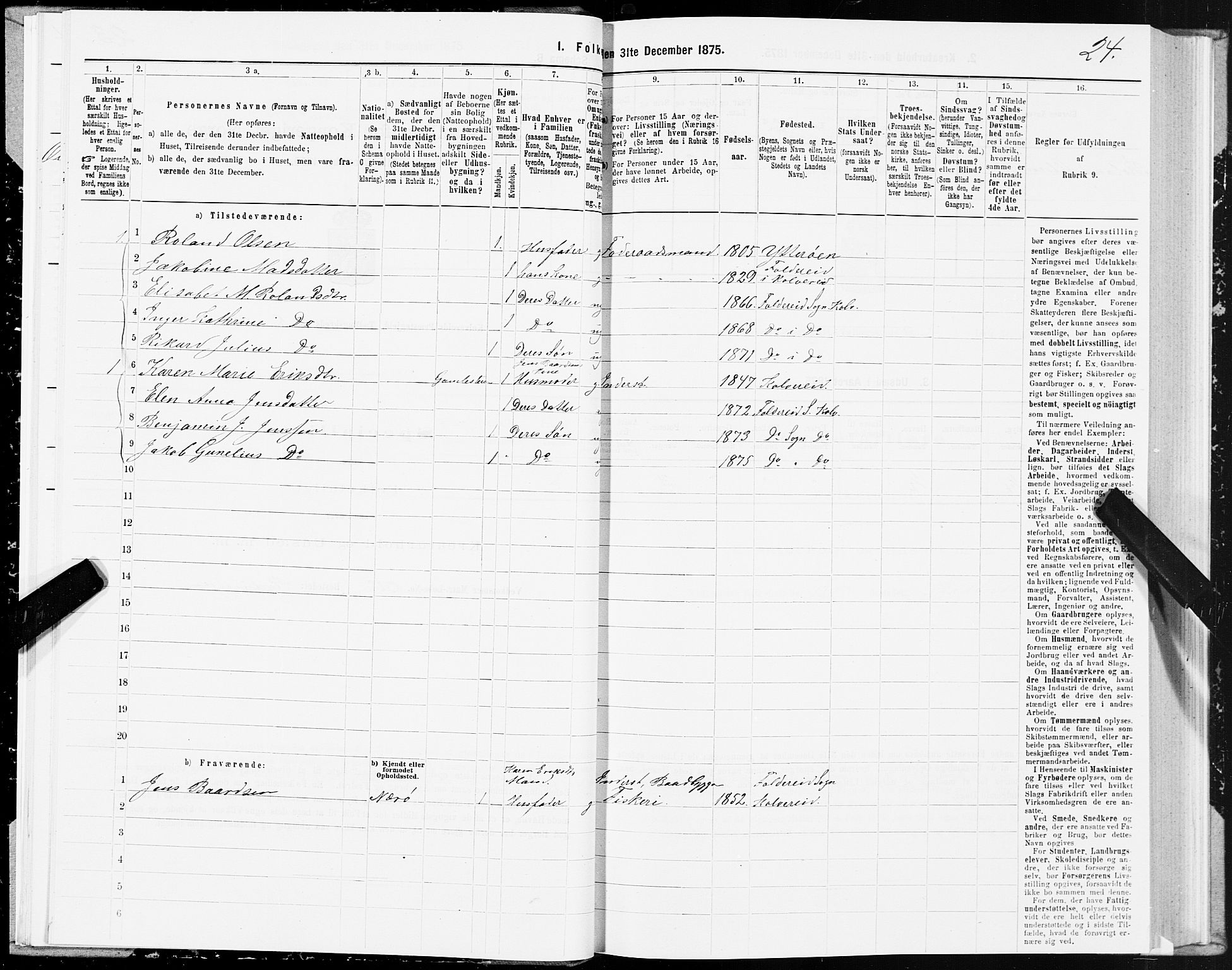 SAT, 1875 census for 1752P Kolvereid, 1875, p. 3024