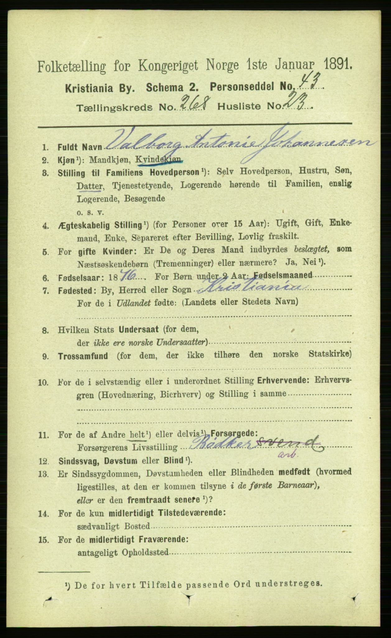 RA, 1891 census for 0301 Kristiania, 1891, p. 162785