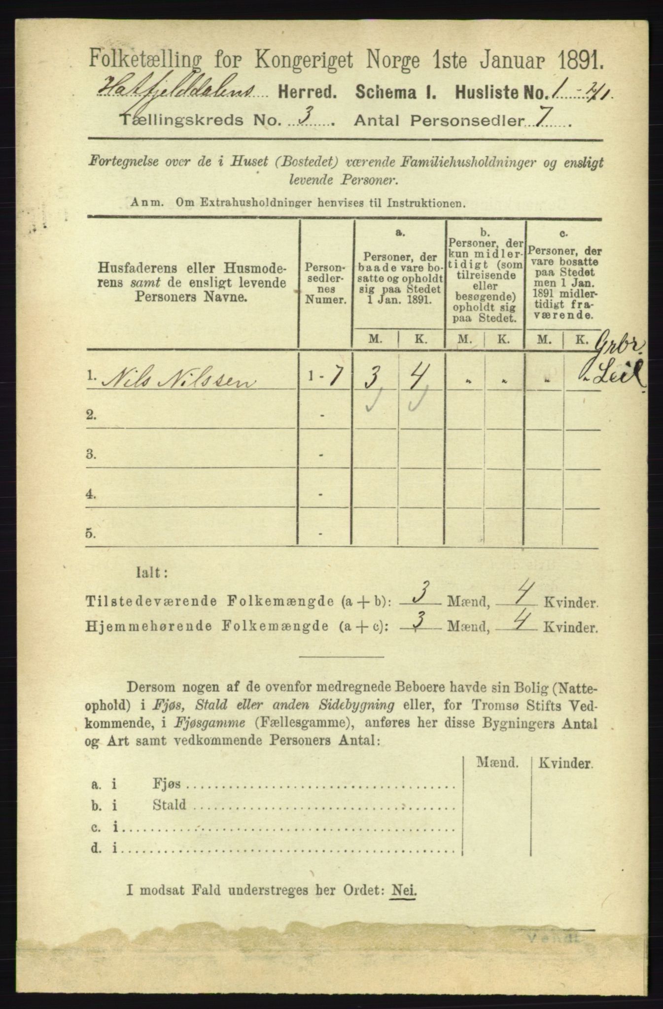 RA, 1891 census for 1826 Hattfjelldal, 1891, p. 598