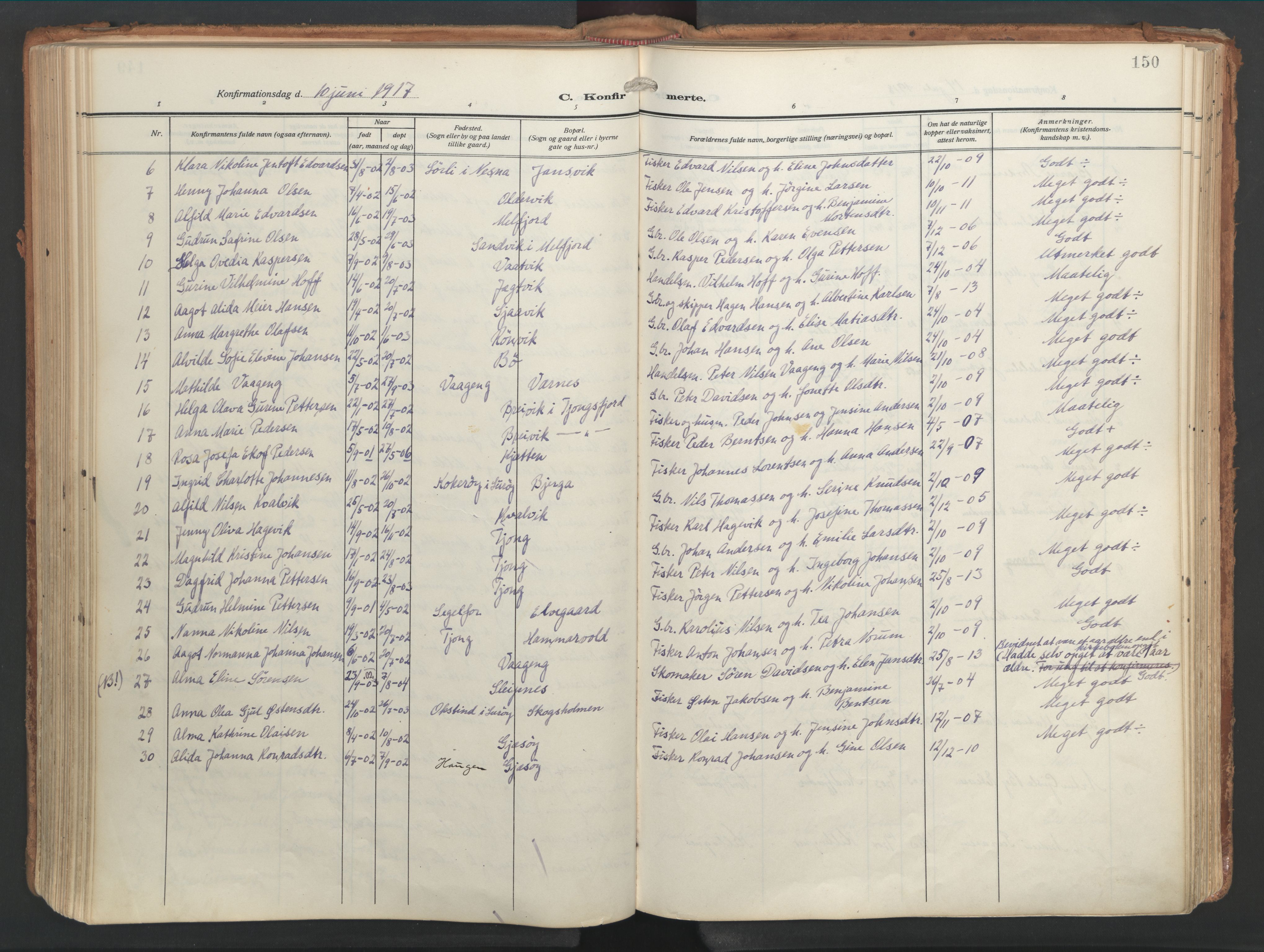 Ministerialprotokoller, klokkerbøker og fødselsregistre - Nordland, AV/SAT-A-1459/841/L0614: Parish register (official) no. 841A17, 1911-1925, p. 150