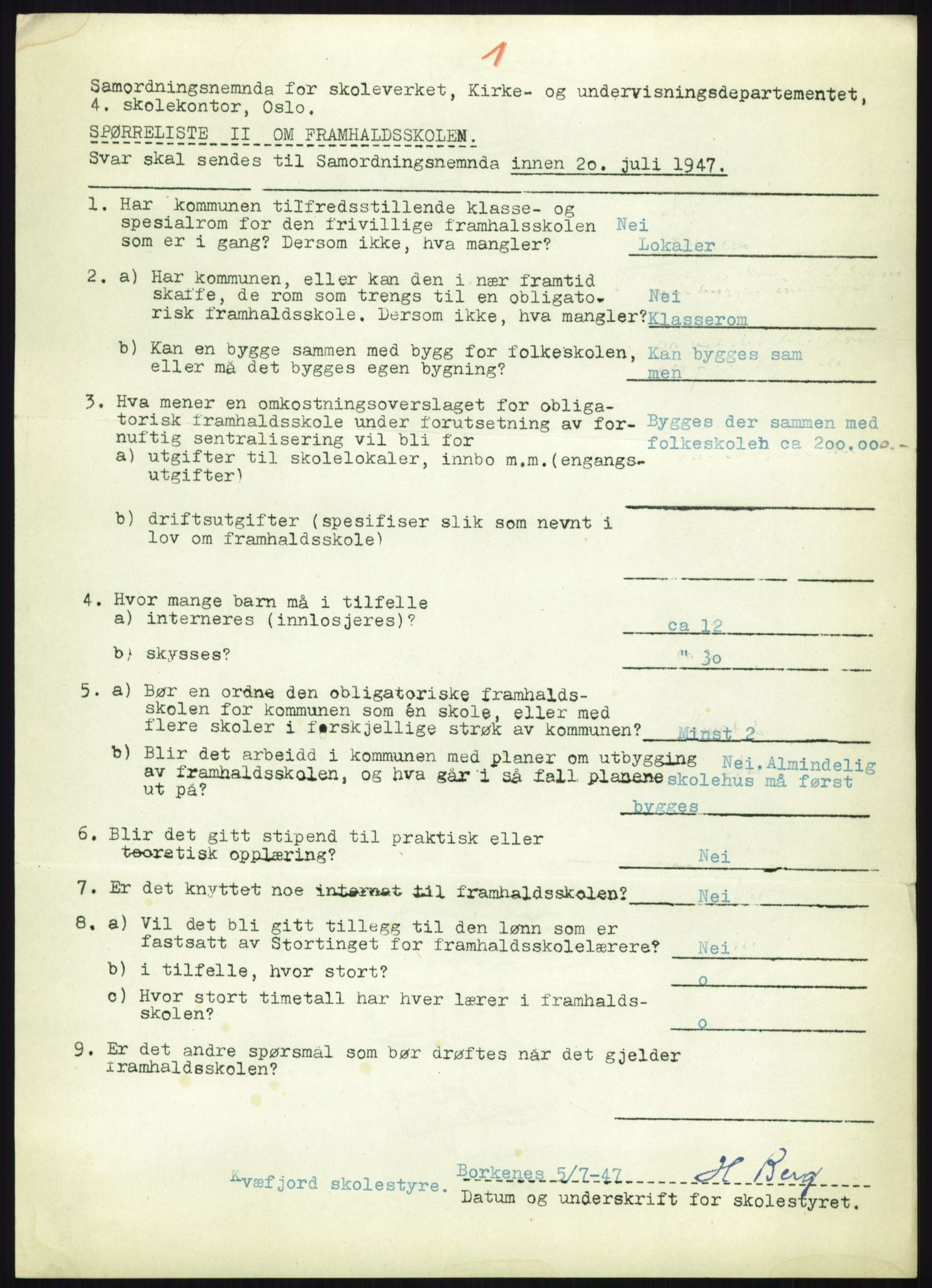 Kirke- og undervisningsdepartementet, Samordningsnemnda for skoleverket, AV/RA-S-1146/D/L0008: Svar på spørreskjema fra kommuner i Nord-Trøndelag, Nordland, Troms og Finnmark, 1947, p. 862