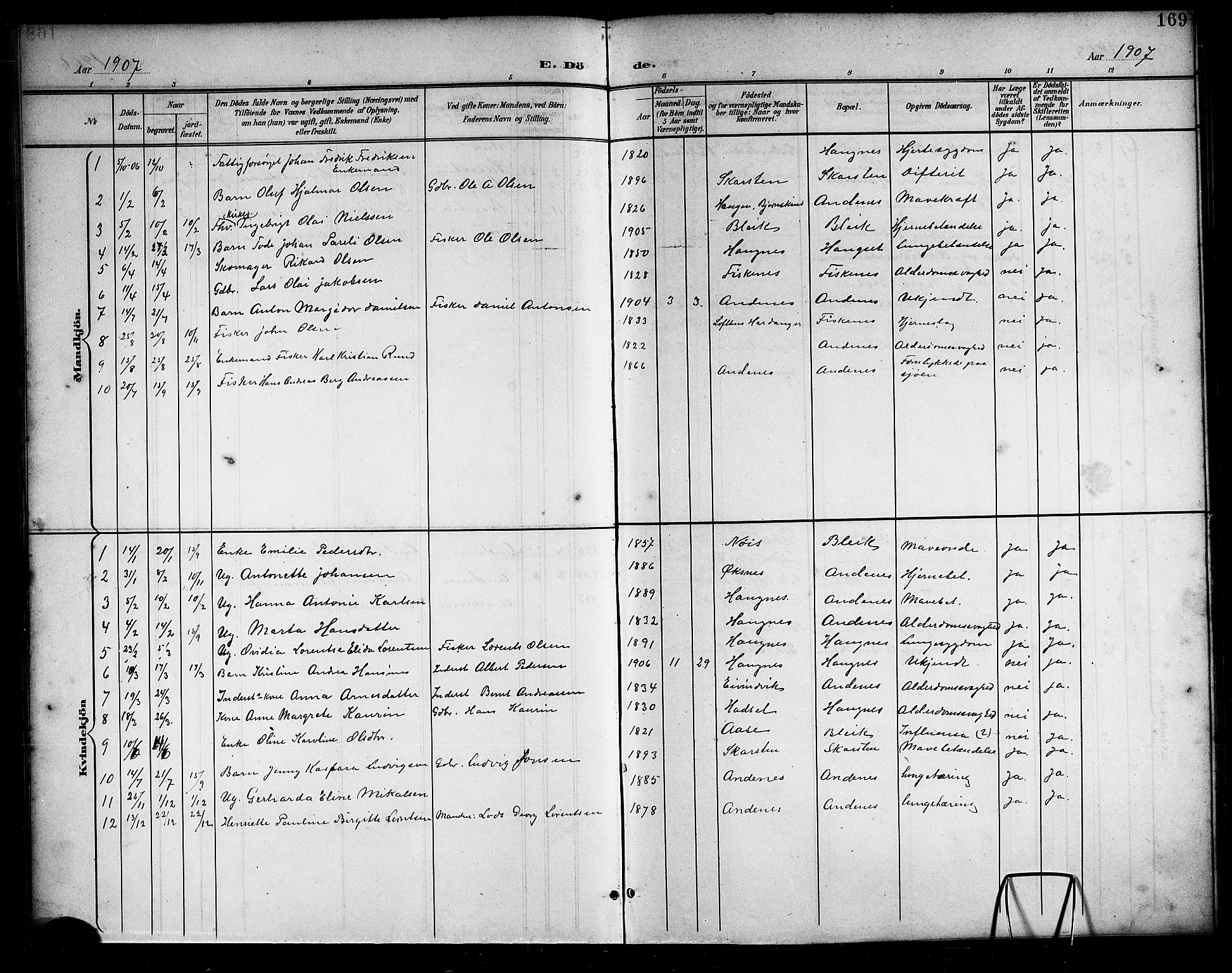 Ministerialprotokoller, klokkerbøker og fødselsregistre - Nordland, SAT/A-1459/899/L1449: Parish register (copy) no. 899C04, 1900-1918, p. 169