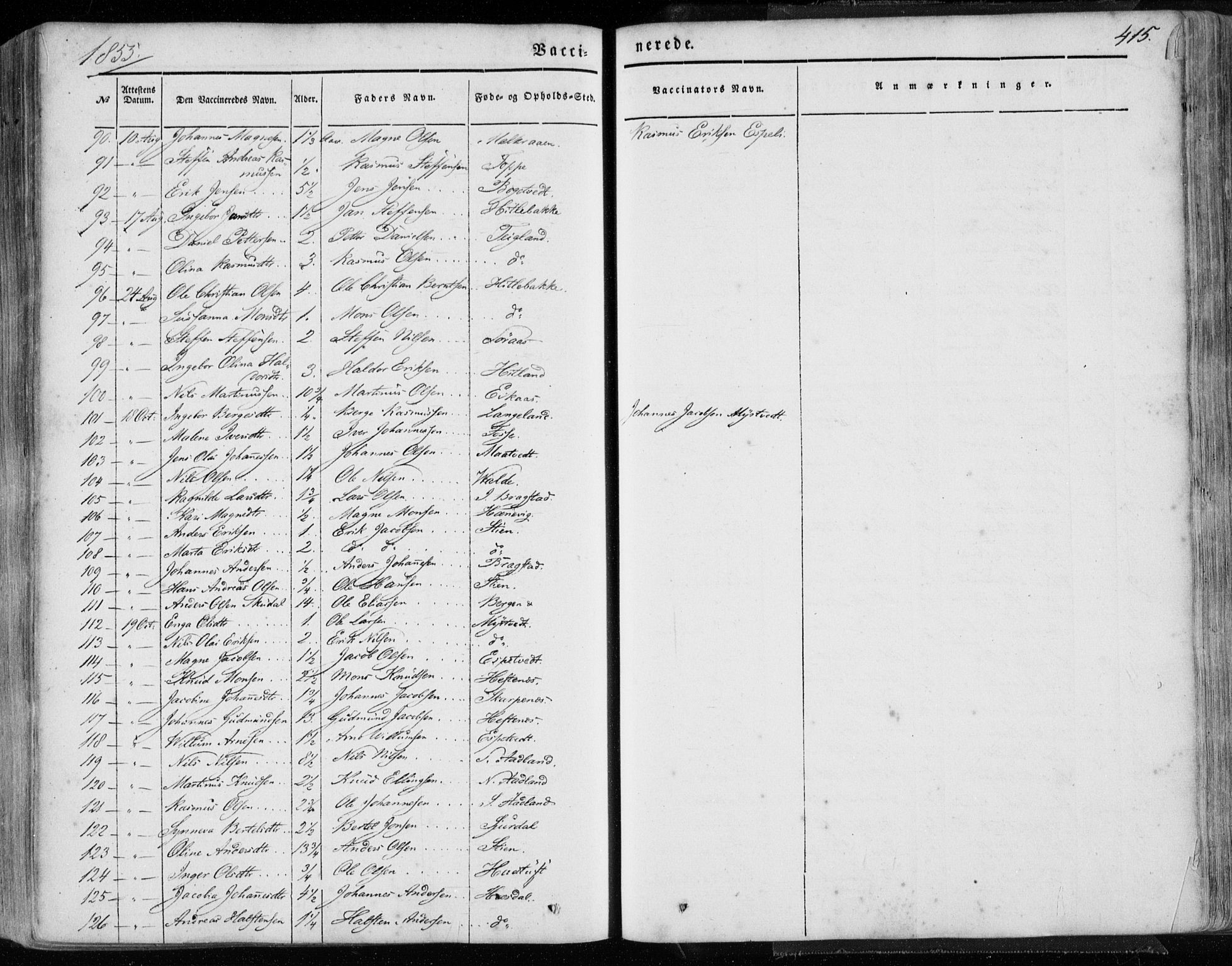 Hamre sokneprestembete, AV/SAB-A-75501/H/Ha/Haa/Haaa/L0013: Parish register (official) no. A 13, 1846-1857, p. 415