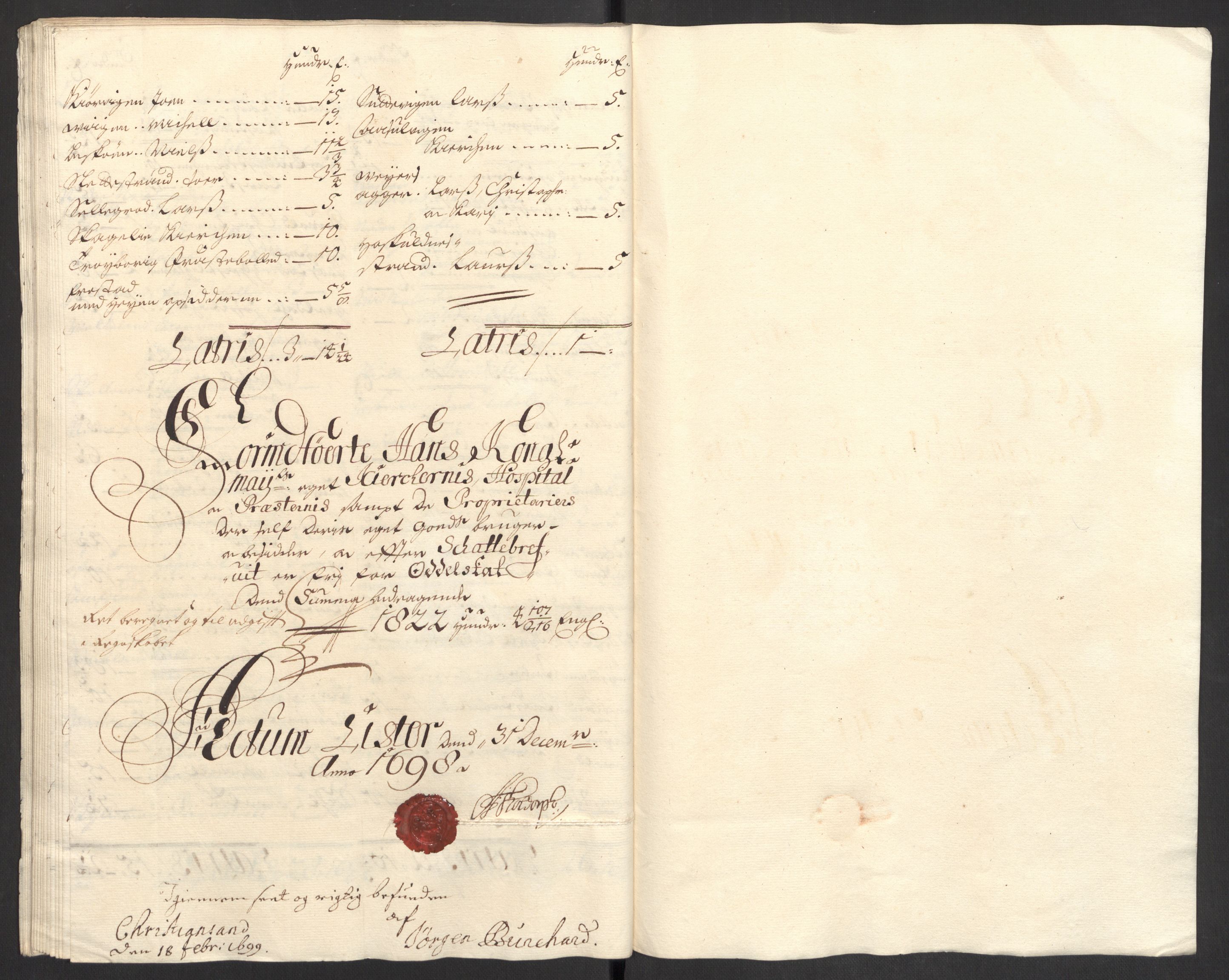 Rentekammeret inntil 1814, Reviderte regnskaper, Fogderegnskap, RA/EA-4092/R43/L2547: Fogderegnskap Lista og Mandal, 1698-1699, p. 107