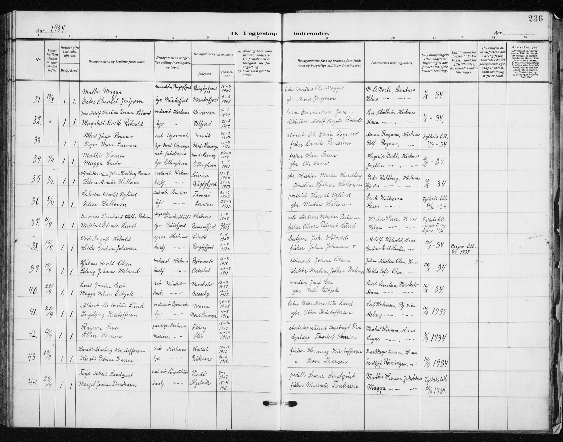 Sør-Varanger sokneprestkontor, AV/SATØ-S-1331/H/Hb/L0006klokker: Parish register (copy) no. 6, 1929-1938, p. 236