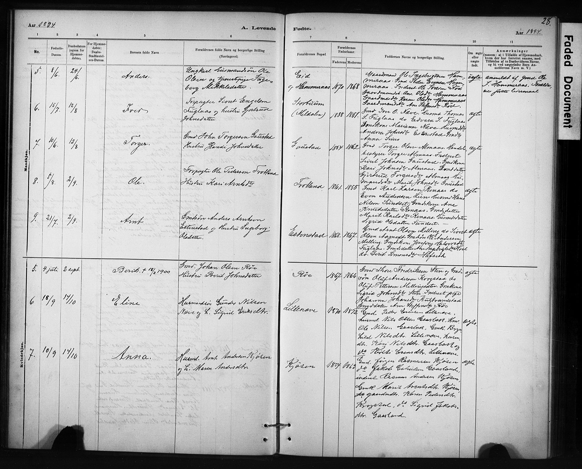 Ministerialprotokoller, klokkerbøker og fødselsregistre - Sør-Trøndelag, AV/SAT-A-1456/694/L1127: Parish register (official) no. 694A01, 1887-1905, p. 28