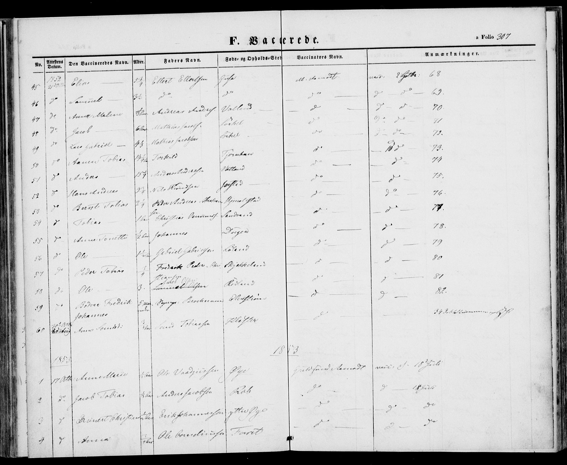 Kvinesdal sokneprestkontor, AV/SAK-1111-0026/F/Fa/Fab/L0005: Parish register (official) no. A 5, 1844-1857, p. 307