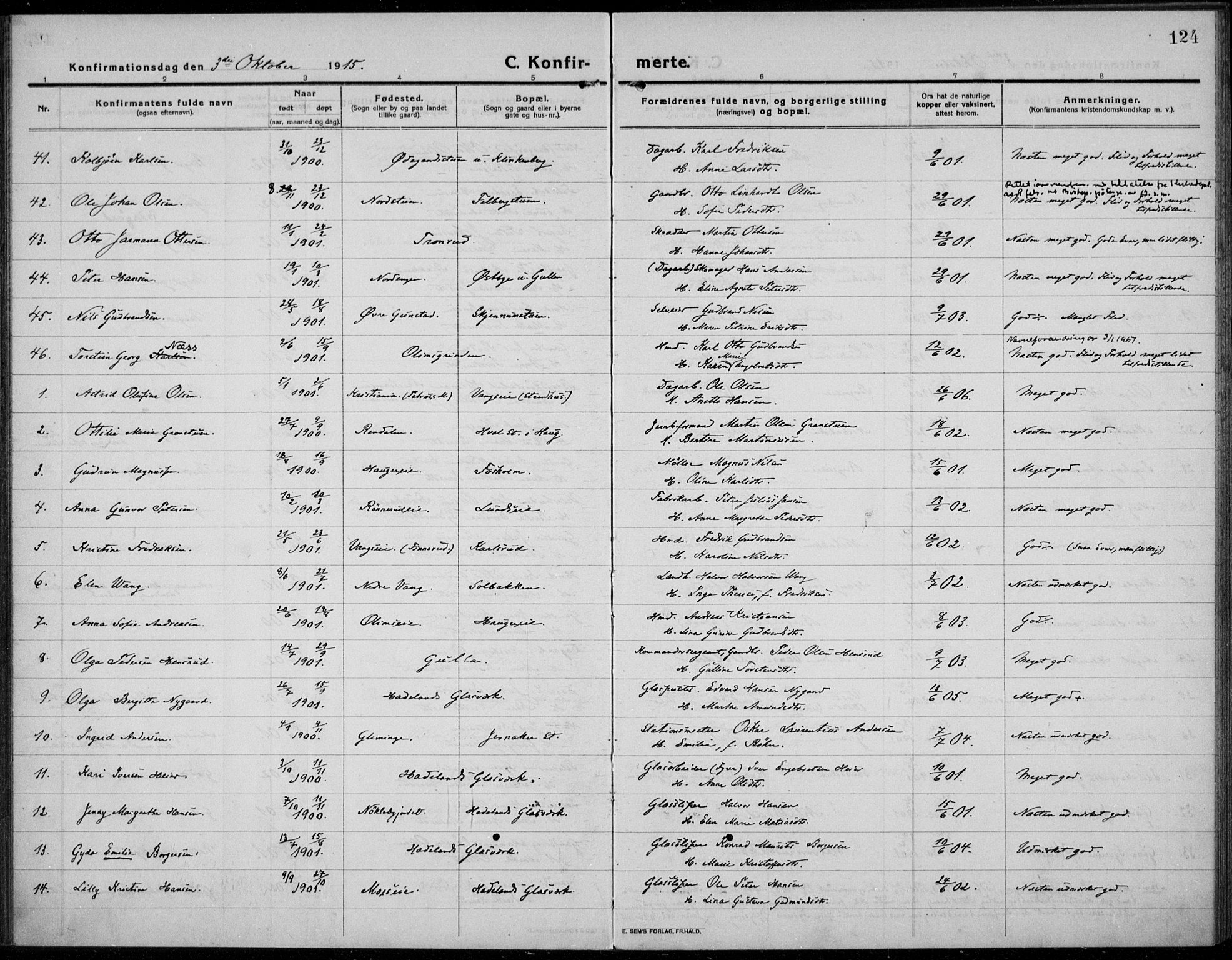 Jevnaker prestekontor, AV/SAH-PREST-116/H/Ha/Haa/L0012: Parish register (official) no. 12, 1914-1924, p. 124