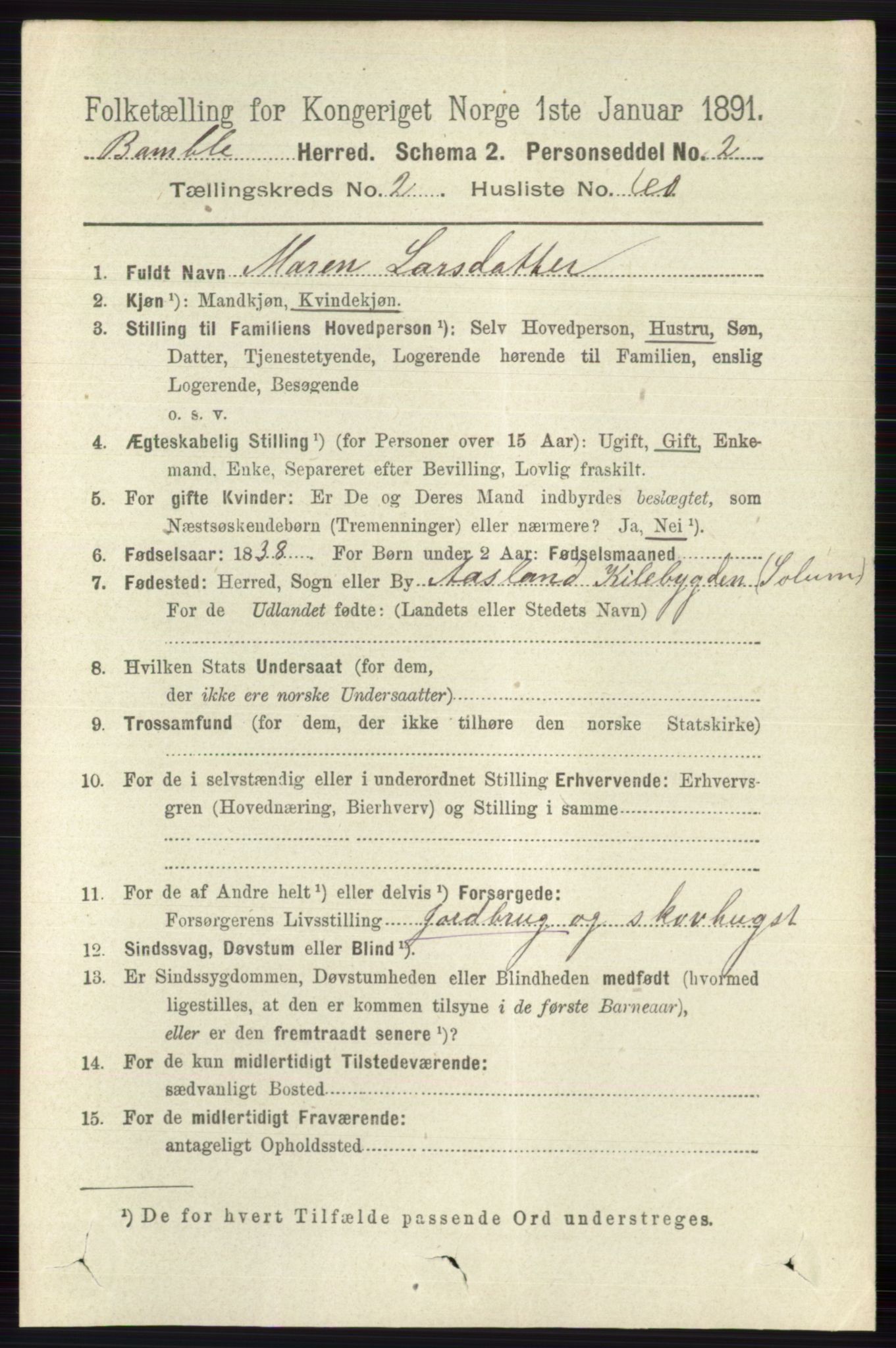 RA, 1891 census for 0814 Bamble, 1891, p. 1350