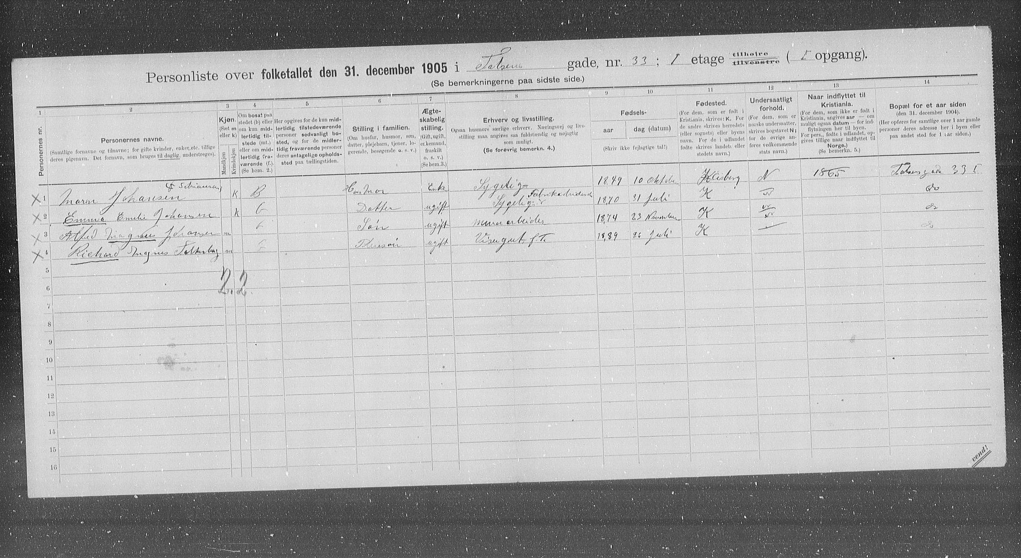 OBA, Municipal Census 1905 for Kristiania, 1905, p. 12235