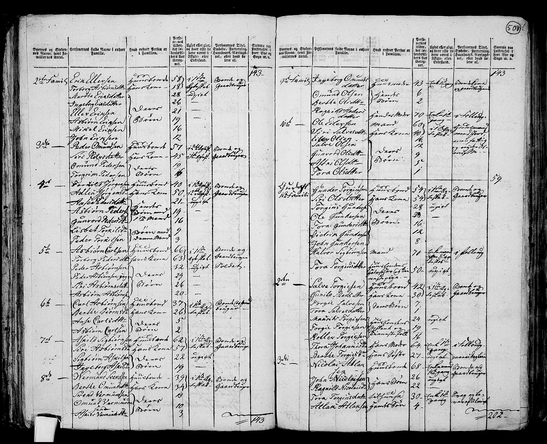 RA, 1801 census for 1045P Bakke, 1801, p. 507b-508a