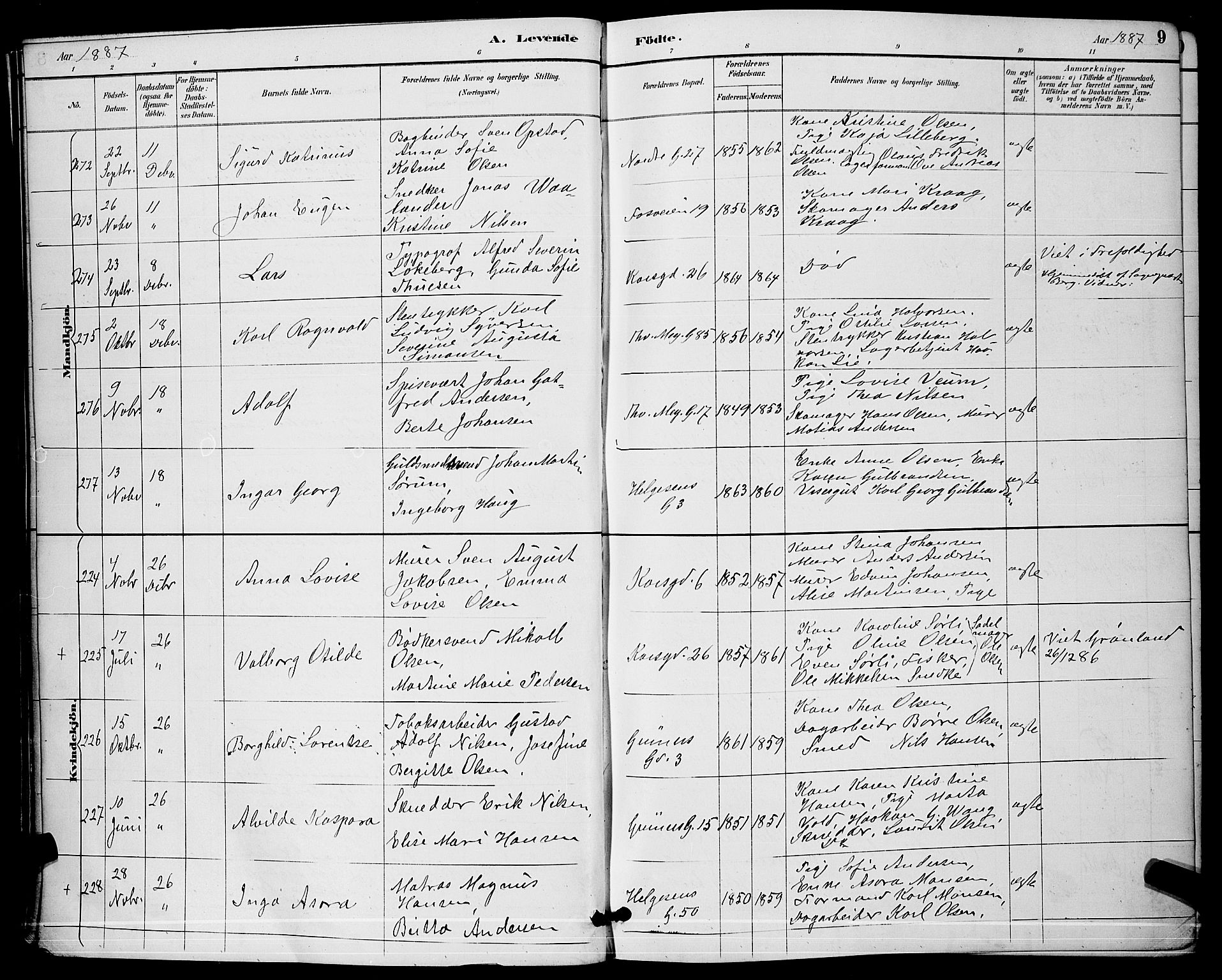 Paulus prestekontor Kirkebøker, AV/SAO-A-10871/G/Ga/L0003: Parish register (copy) no. 3, 1887-1895, p. 9