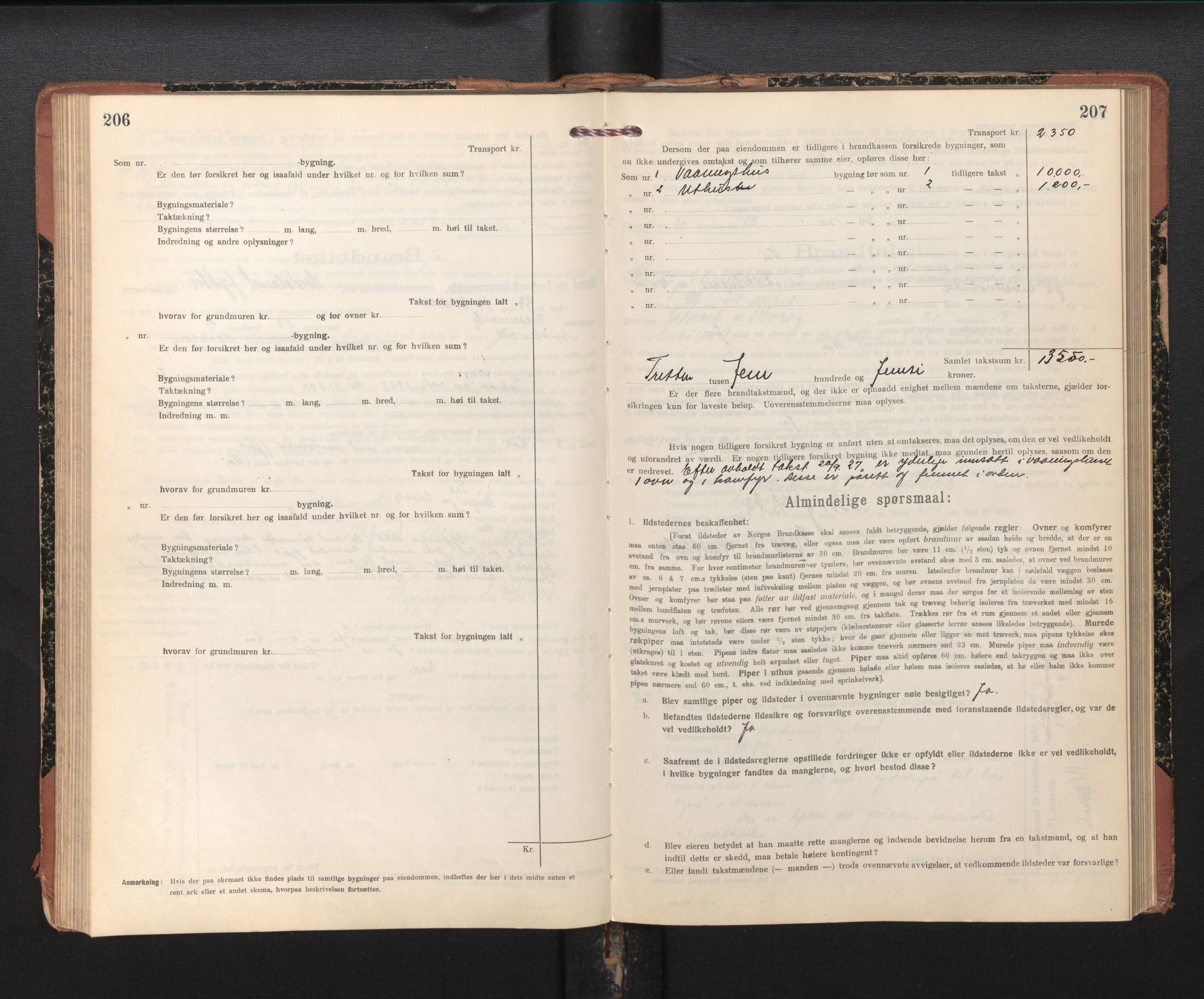 Lensmannen i Sund og Austevoll, AV/SAB-A-35201/0012/L0004: Branntakstprotokoll, skjematakst, 1917-1949, p. 206-207