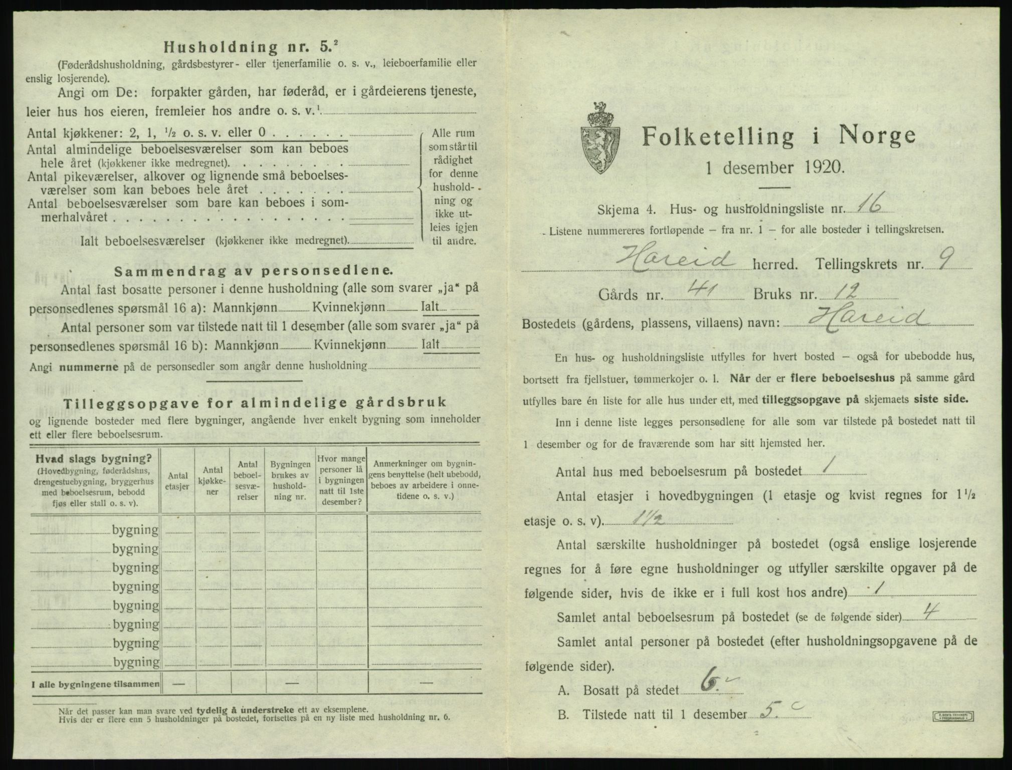 SAT, 1920 census for Hareid, 1920, p. 467