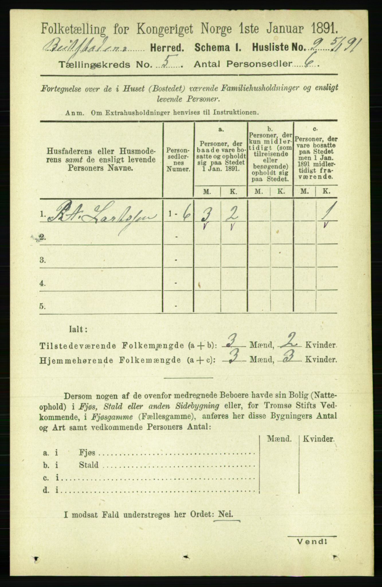 RA, 1891 census for 1727 Beitstad, 1891, p. 1212