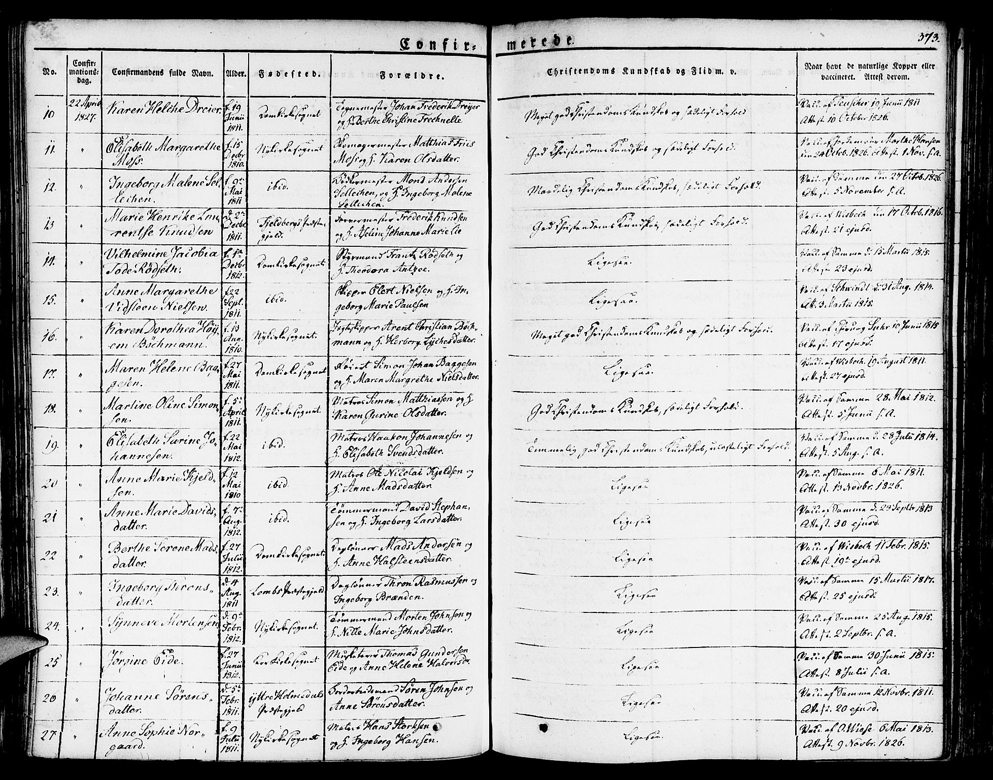 Nykirken Sokneprestembete, SAB/A-77101/H/Haa/L0012: Parish register (official) no. A 12, 1821-1844, p. 373