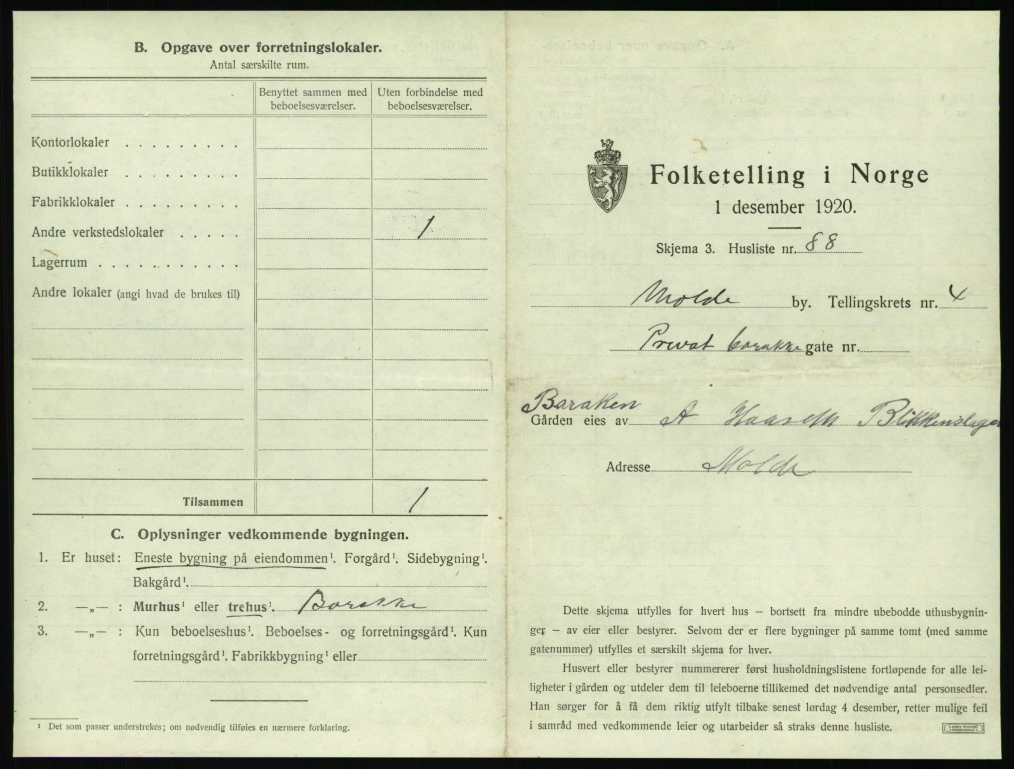 SAT, 1920 census for Molde, 1920, p. 601