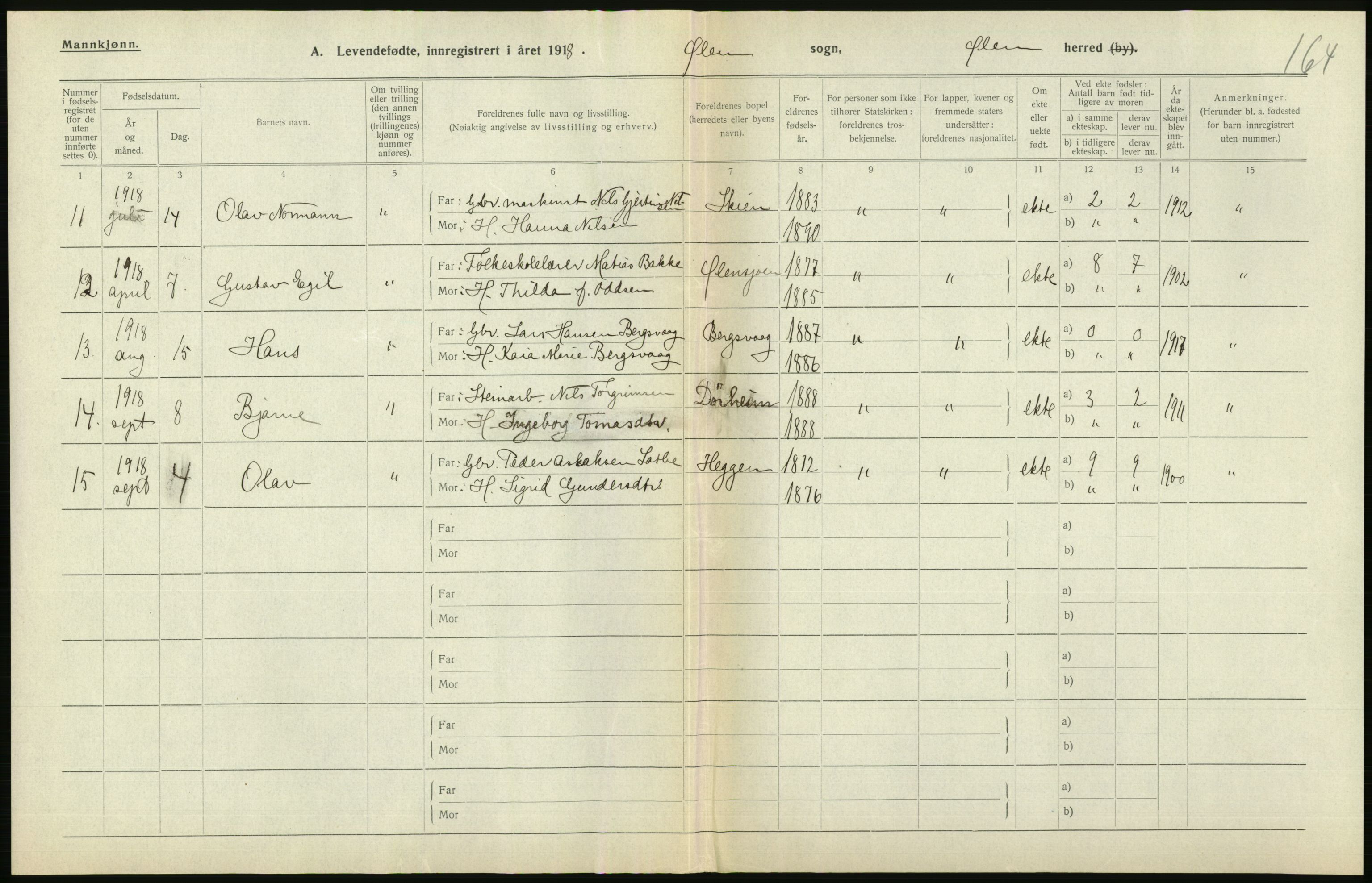 Statistisk sentralbyrå, Sosiodemografiske emner, Befolkning, RA/S-2228/D/Df/Dfb/Dfbh/L0034: Hordaland fylke: Levendefødte menn og kvinner. Bygder., 1918, p. 380