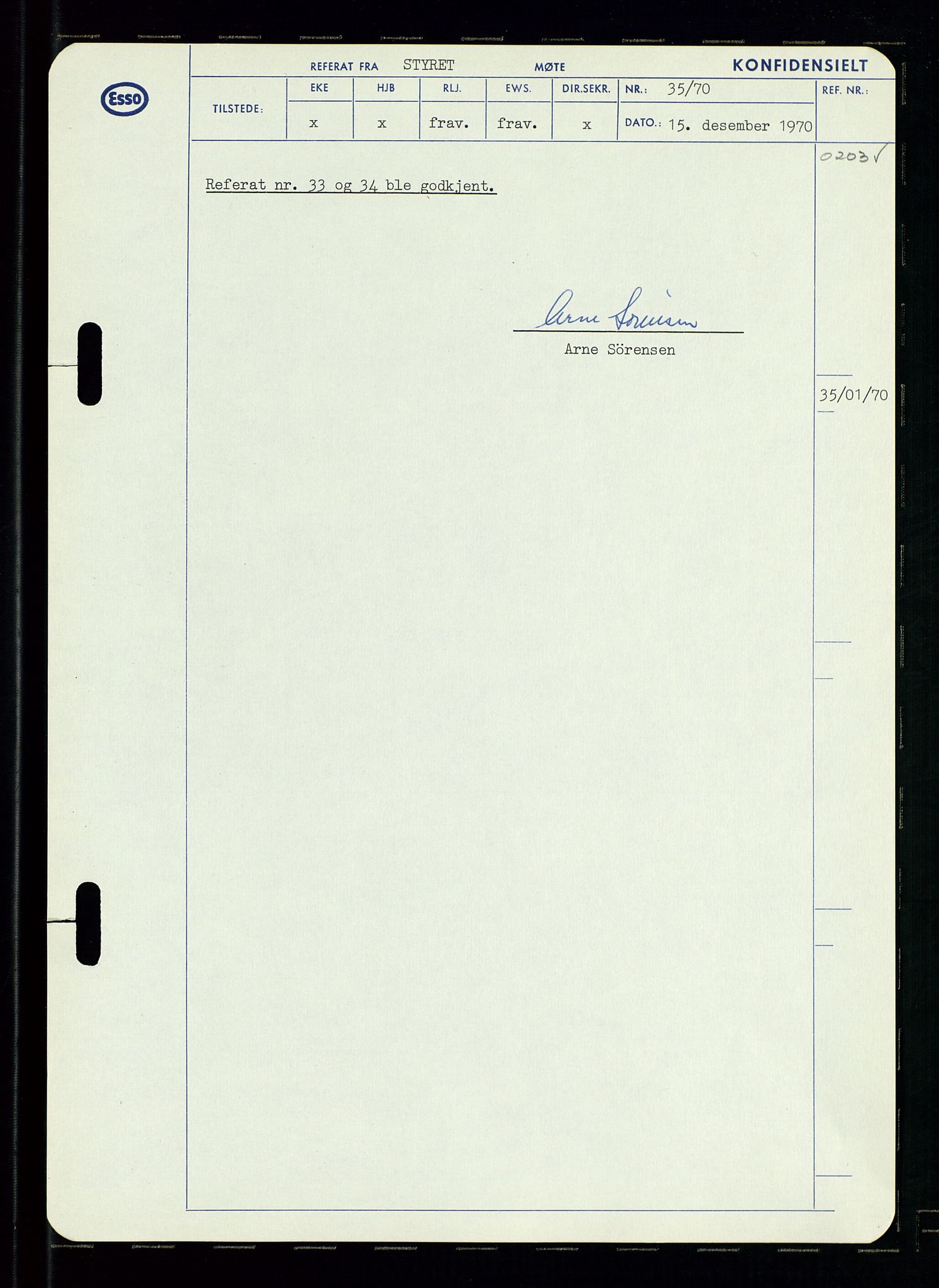 Pa 0982 - Esso Norge A/S, AV/SAST-A-100448/A/Aa/L0003/0002: Den administrerende direksjon Board minutes (styrereferater) og Bedriftforsamlingsprotokoll / Den administrerende direksjon Board minutes (styrereferater), 1970-1974, p. 170