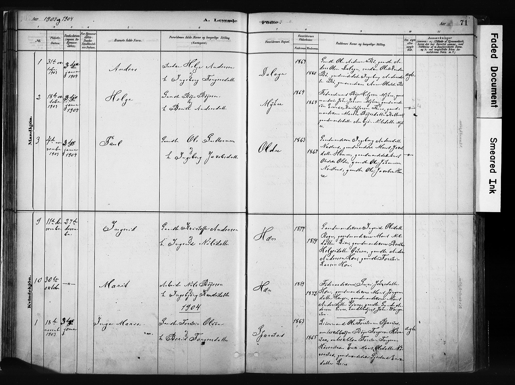 Vang prestekontor, Valdres, AV/SAH-PREST-140/H/Ha/L0008: Parish register (official) no. 8, 1882-1910, p. 71