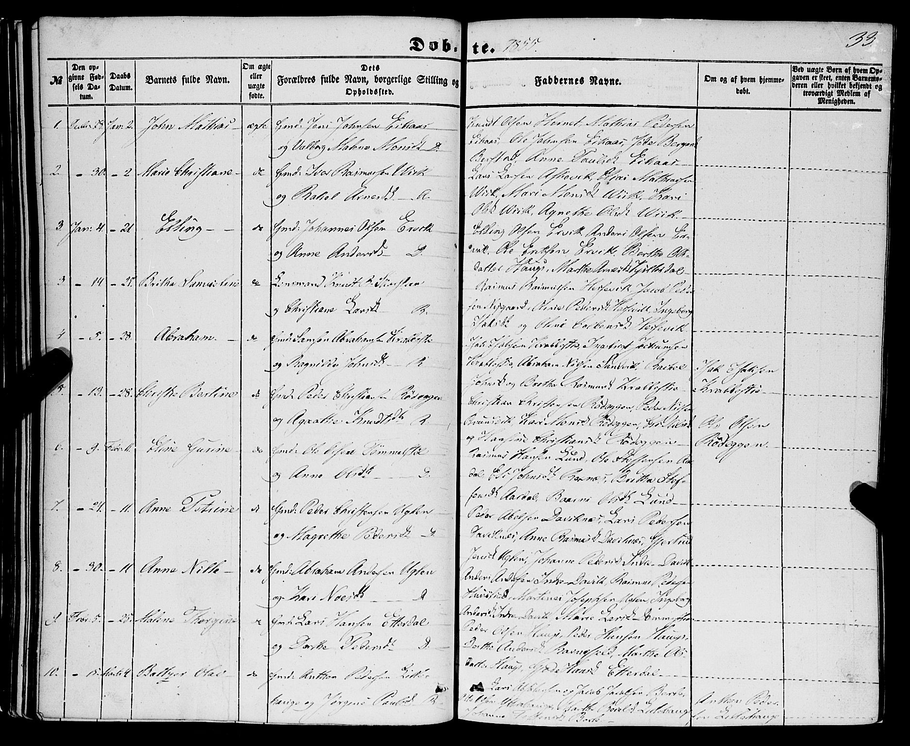 Davik sokneprestembete, AV/SAB-A-79701/H/Haa/Haaa/L0005: Parish register (official) no. A 5, 1850-1866, p. 33