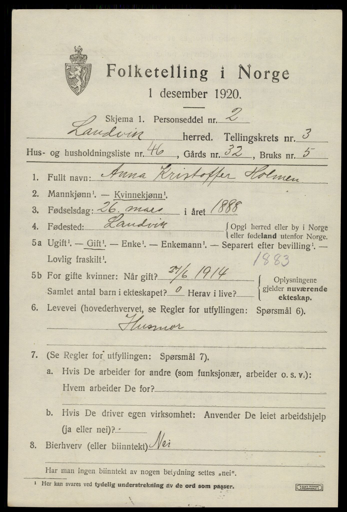 SAK, 1920 census for Landvik, 1920, p. 3340