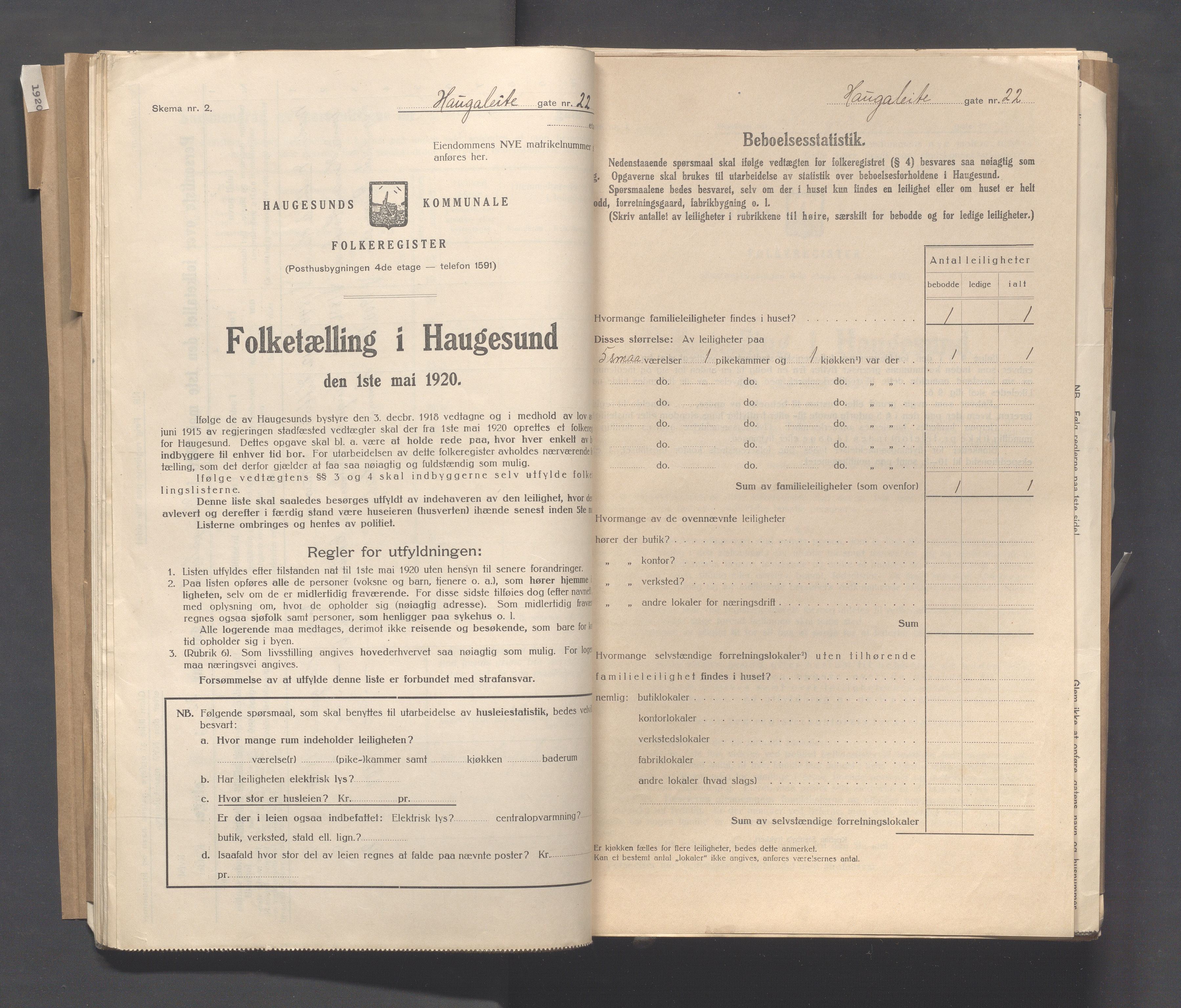 IKAR, Local census 1.5.1920 for Haugesund, 1920, p. 1156